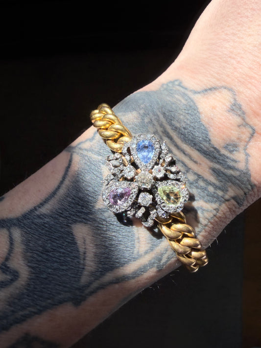Antique Mellerio dits Meller Gemset Clover Curb Bracelet