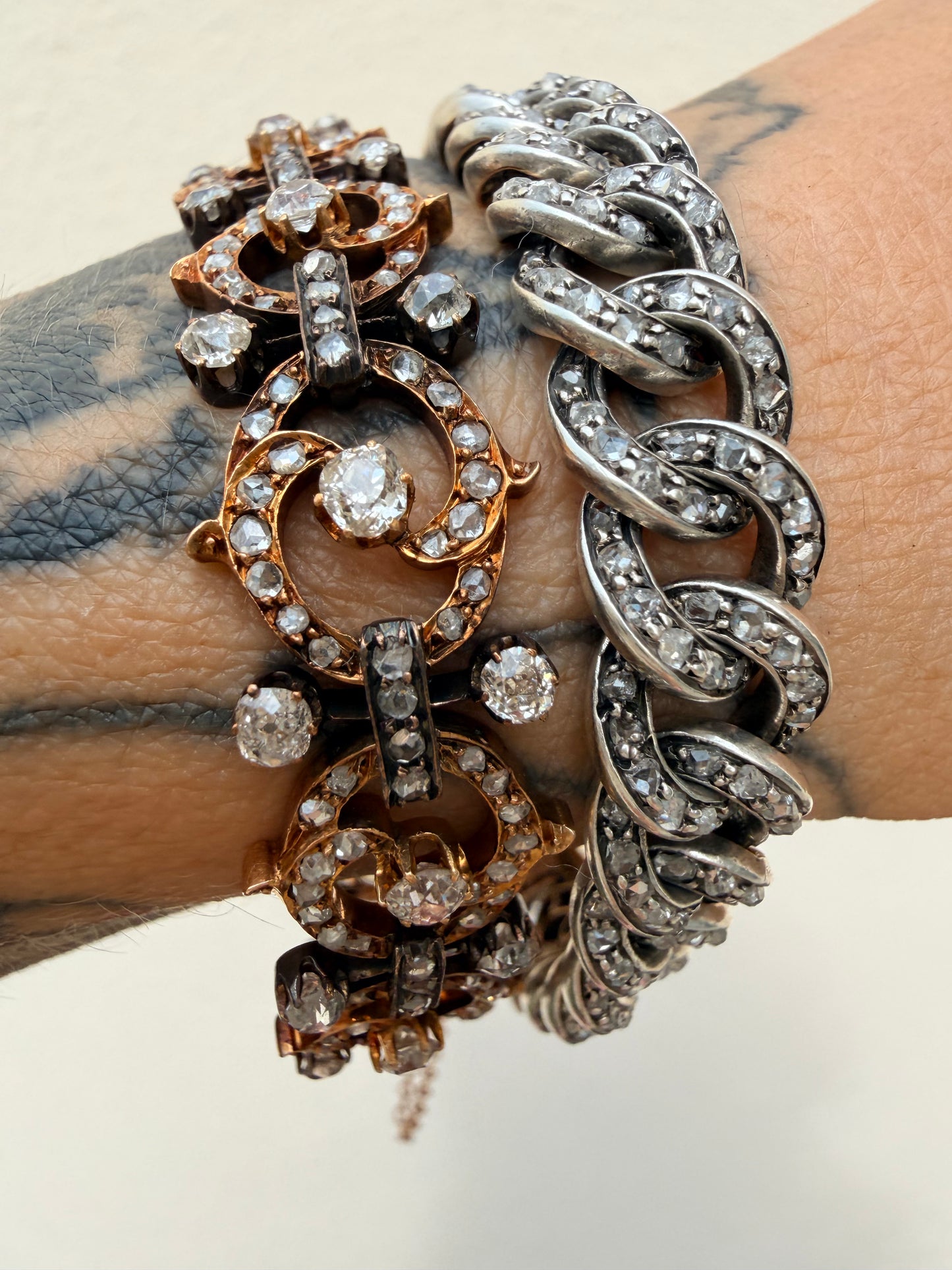 Antique French Diamond Oval & Barbell Link Bracelet, circa 1880s–1900