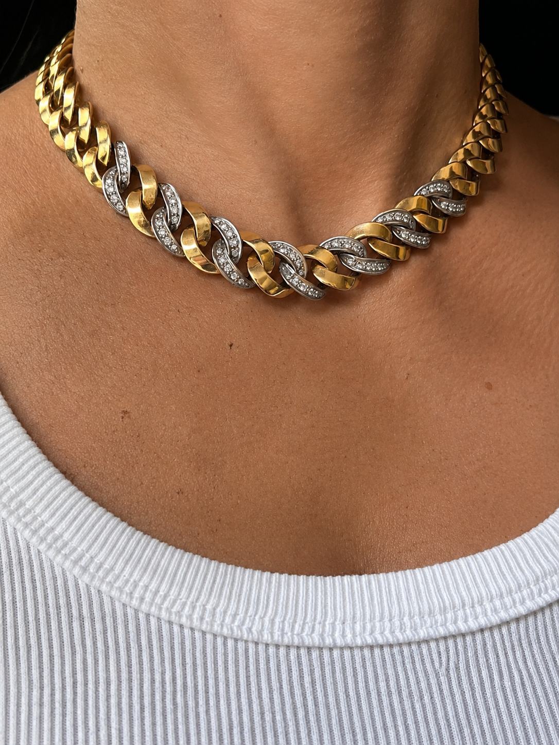Vintage Pomellato Chunky Diamond Set Curb Necklace