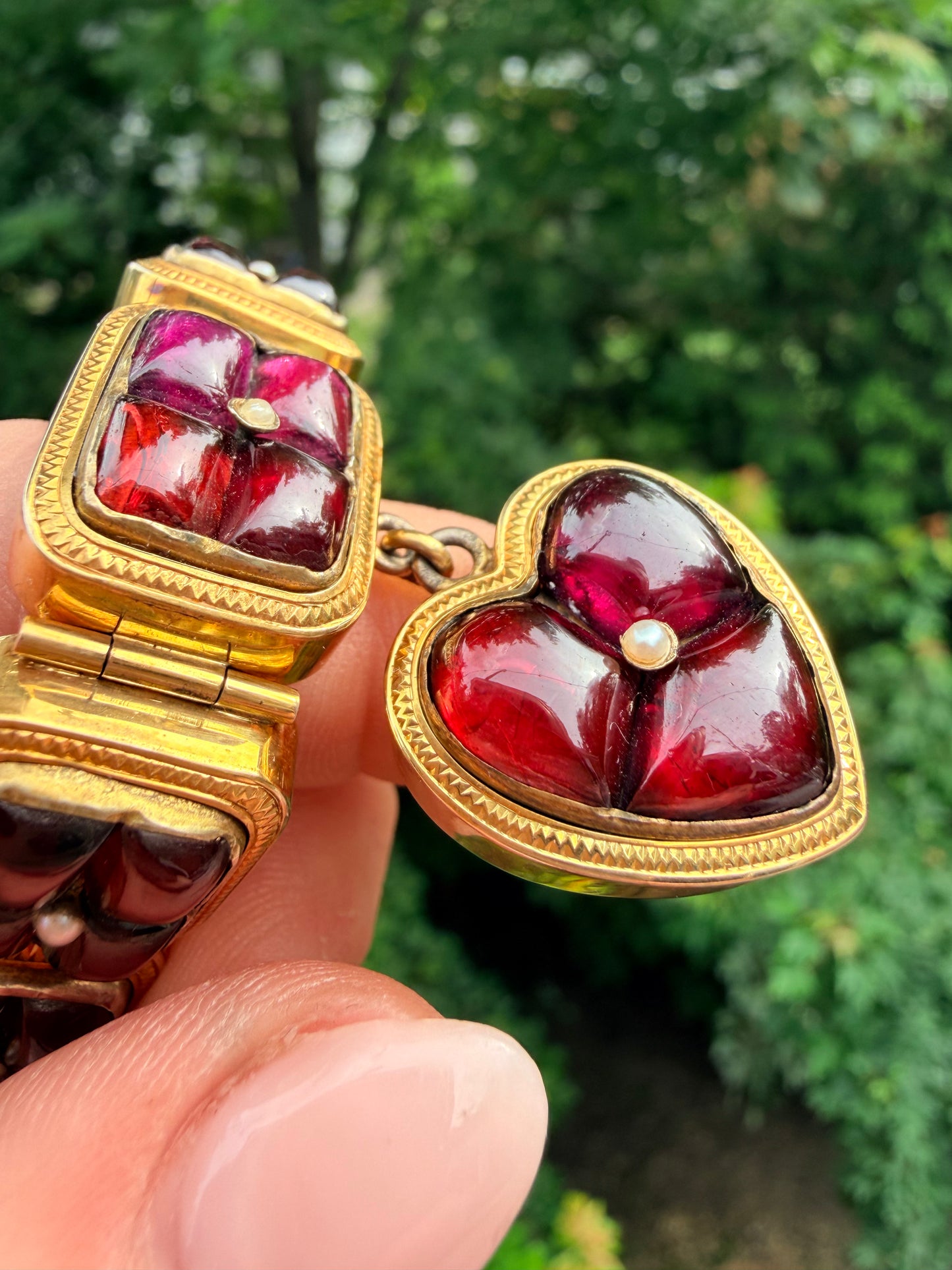 Victorian Garnet Heart Locket Bracelet