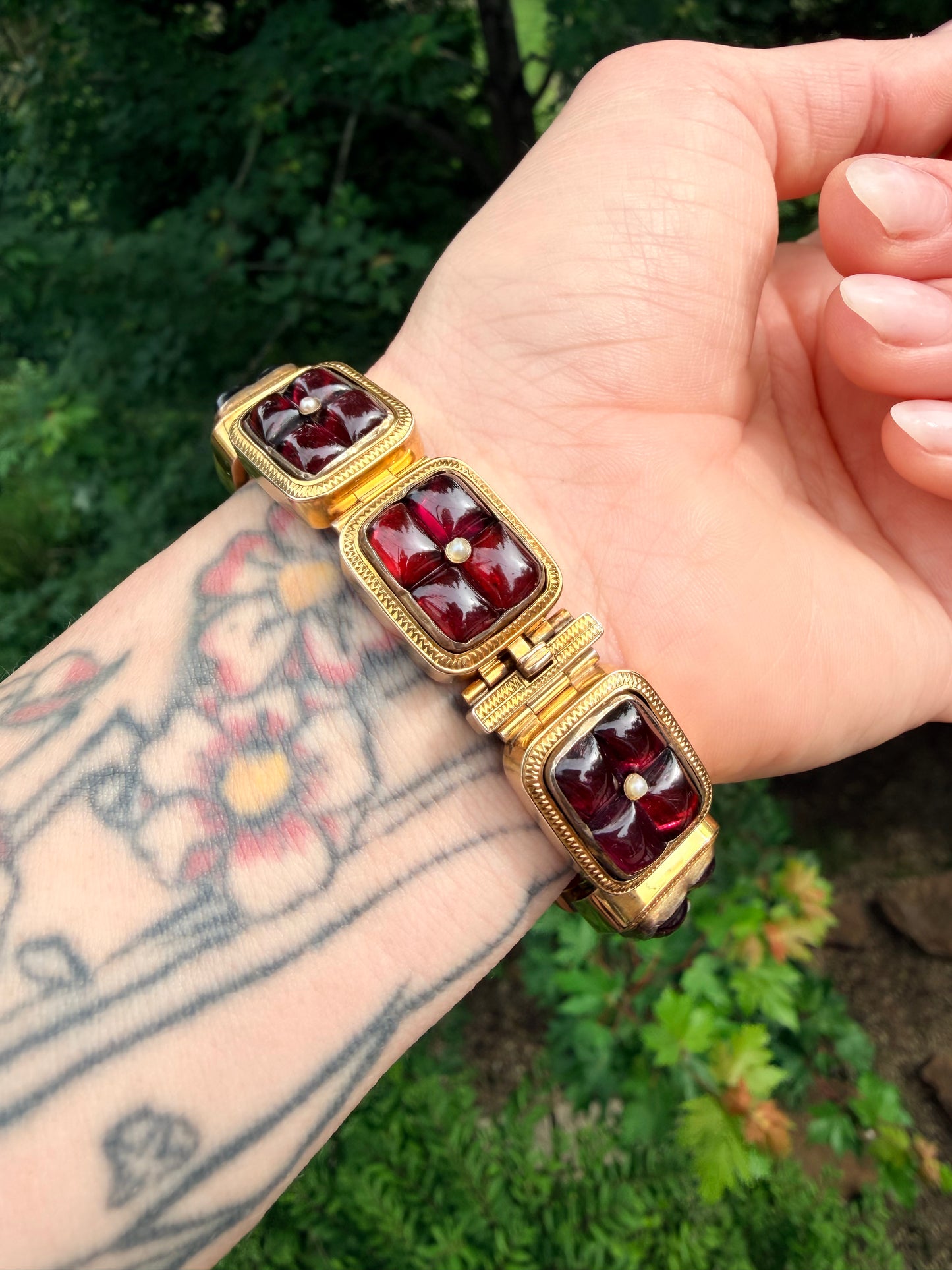 Victorian Garnet Heart Locket Bracelet
