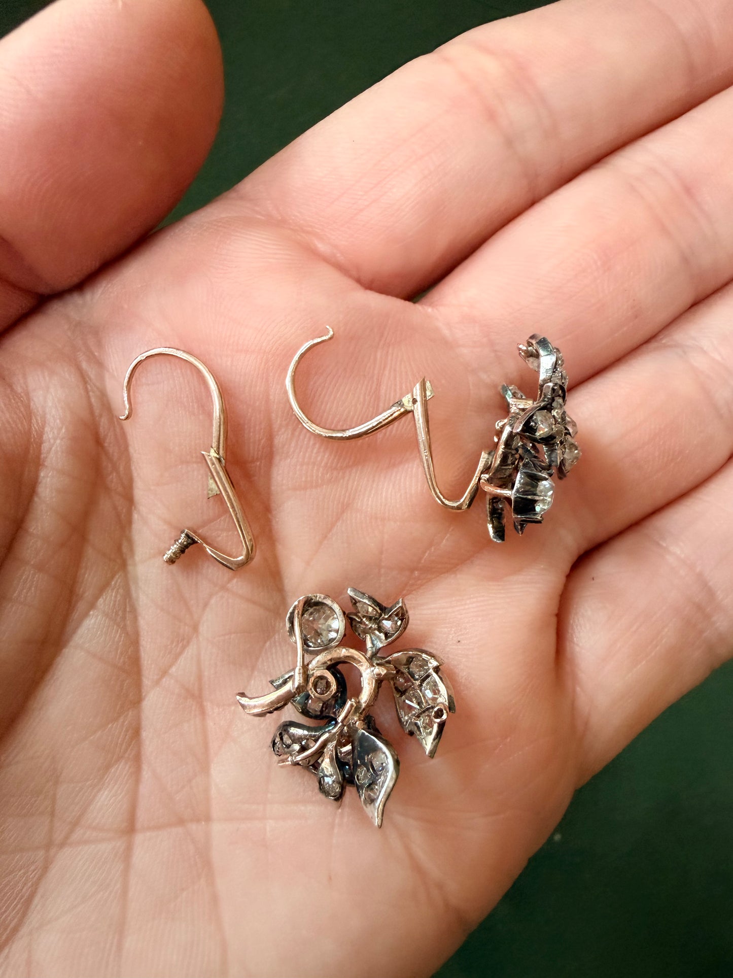 Victorian Old Mine Cut Diamond Floral Earrings and Pendants