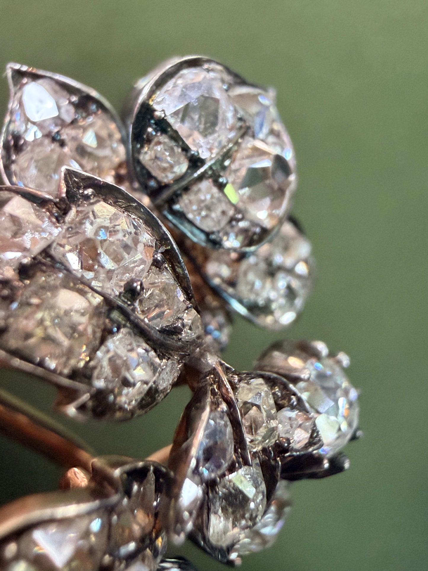 Victorian Old Mine Cut Diamond Floral Earrings and Pendants