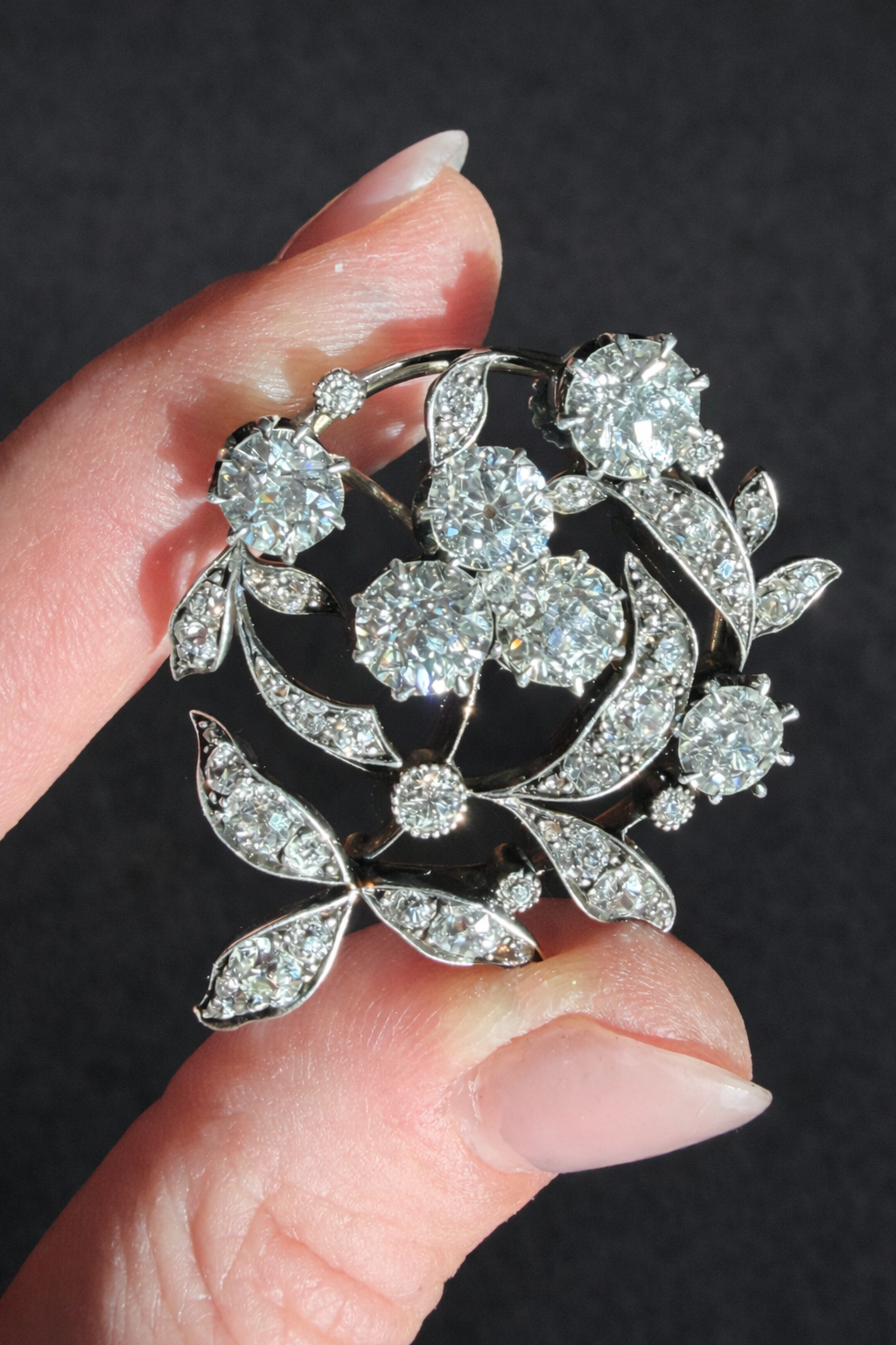 Victorian Diamond Garden Clover Brooch