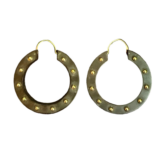 Vintage Wood and 14k gold Hoops