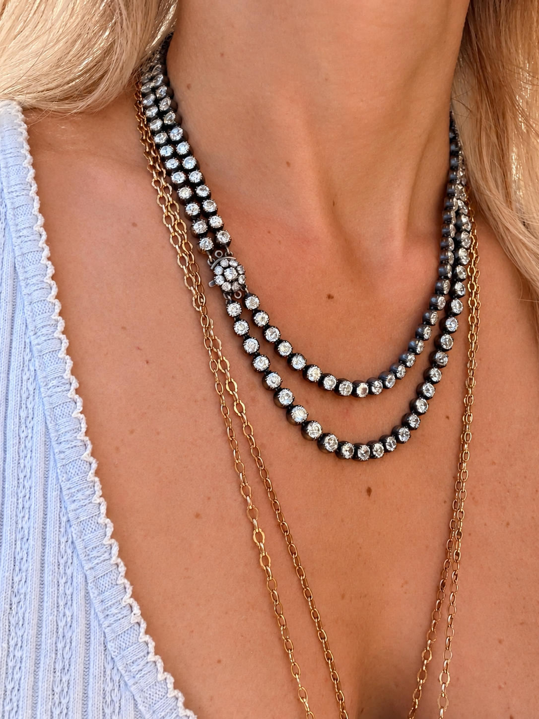 Double Strand Old European Cut Diamond Rivière Necklace
