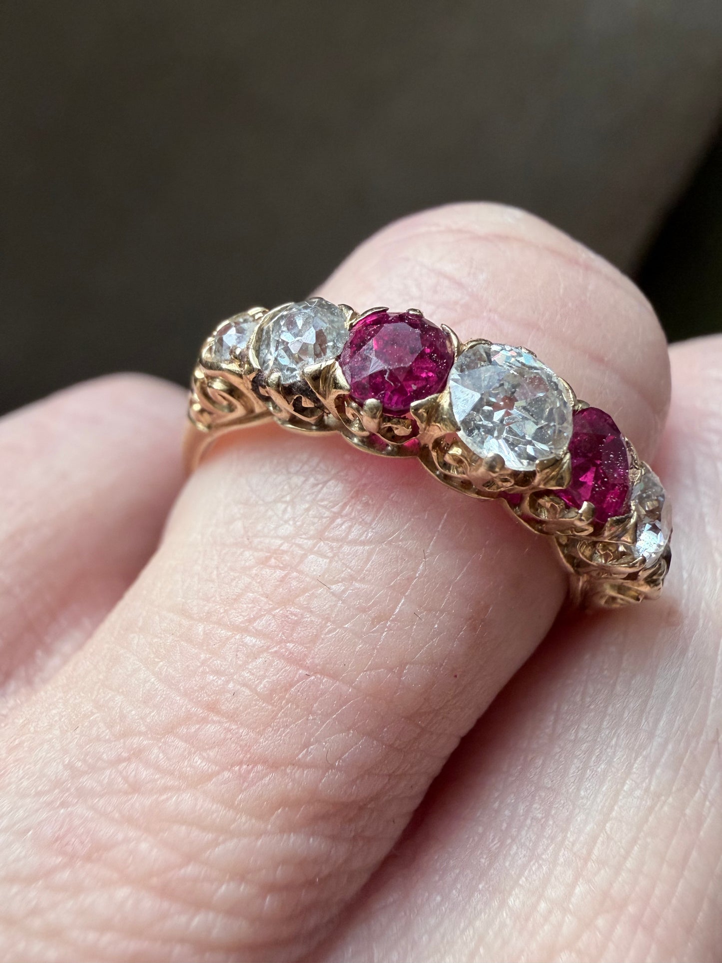 Edwardian Ruby and Diamond Seven Stone Ring