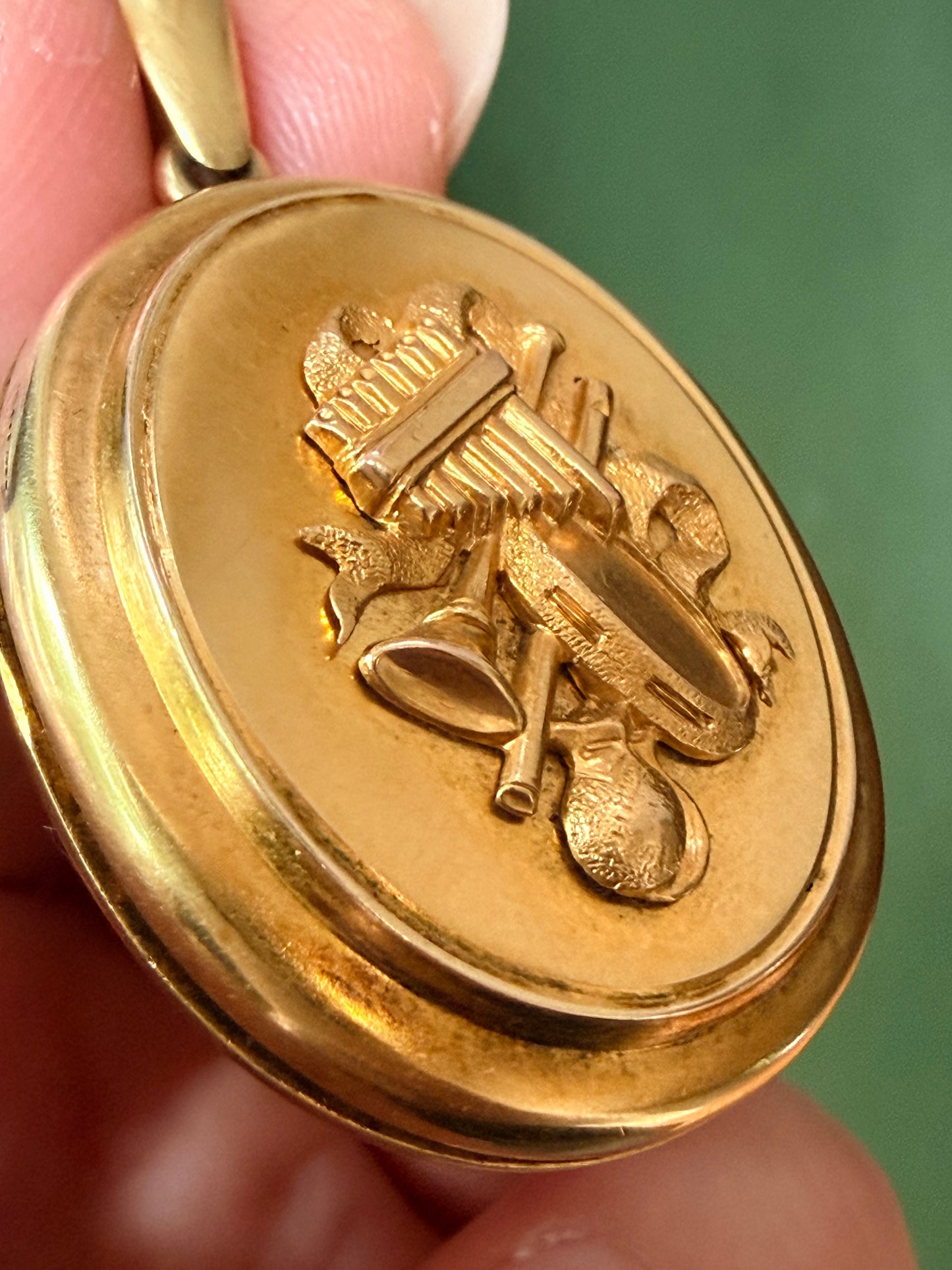 Antique 18k Gold Musical Instrument Locket Circa 1872