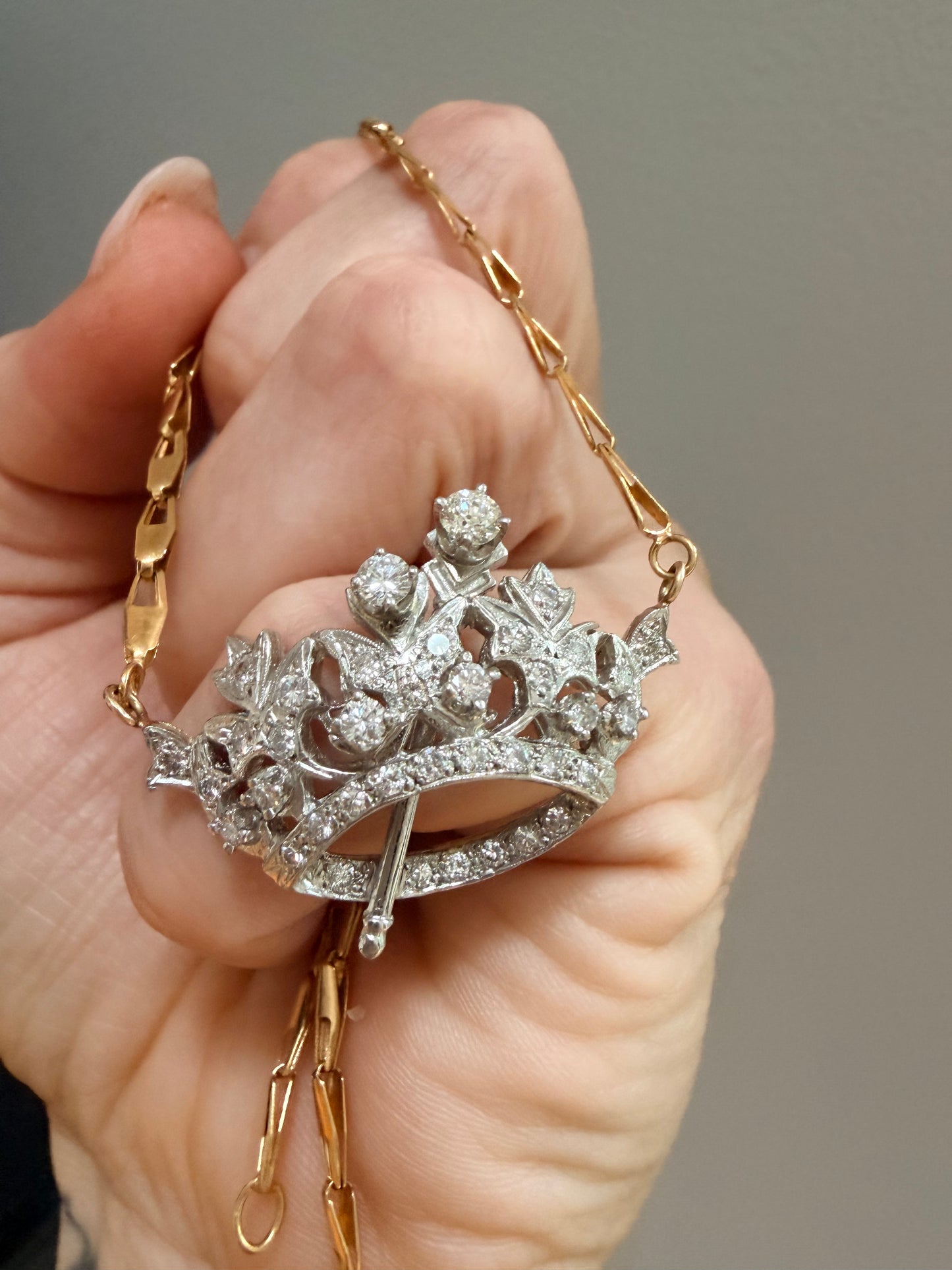 Vintage Diamond Crown Necklace