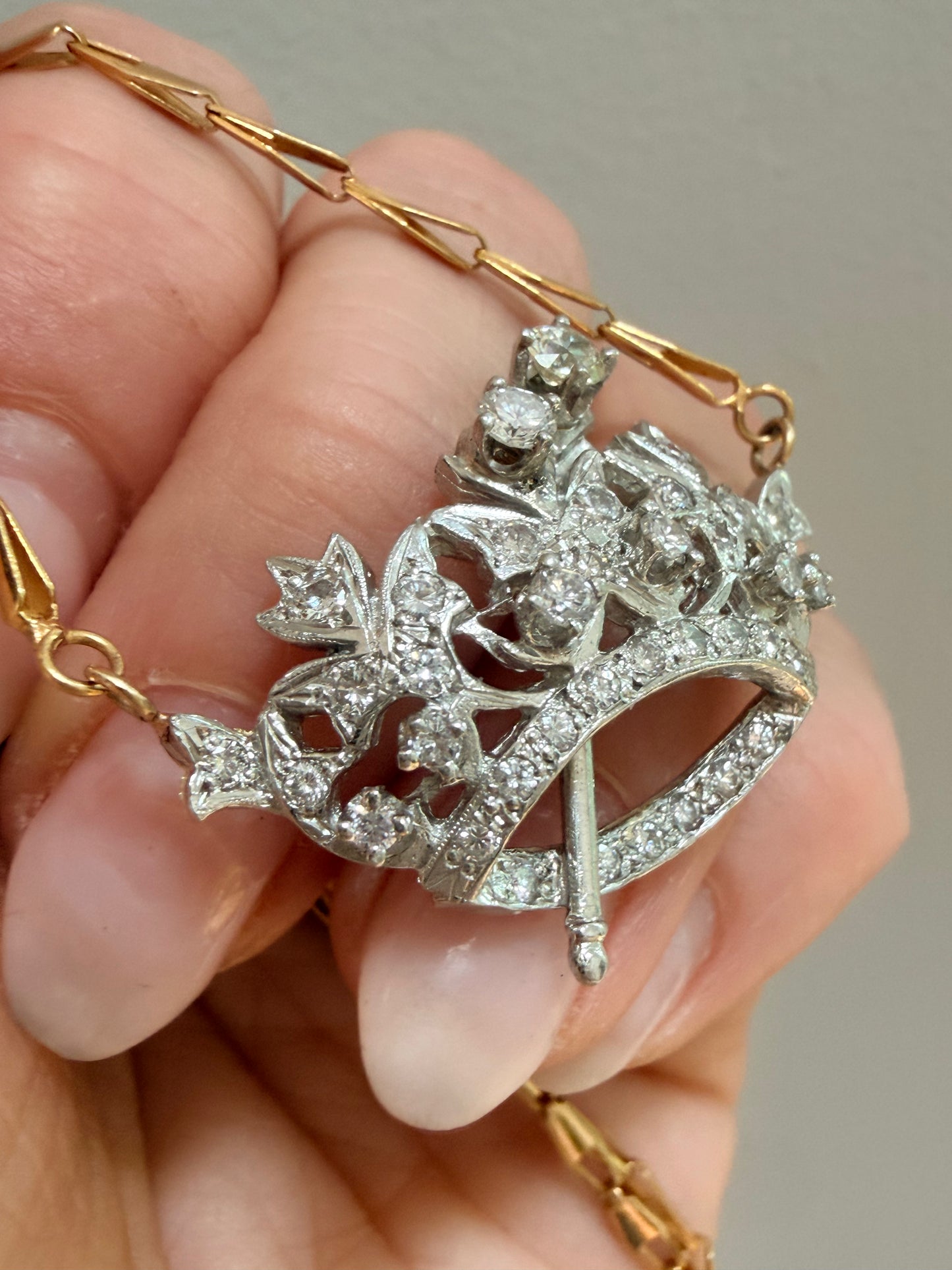 Vintage Diamond Crown Necklace