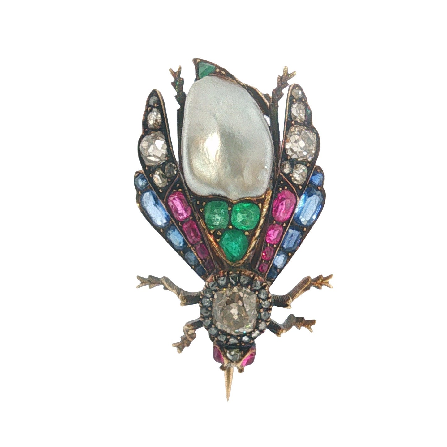 Victorian Natural Pearl and Gemset Bug Brooch