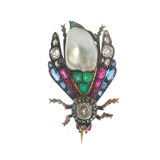 Victorian Natural Pearl and Gemset Bug Brooch