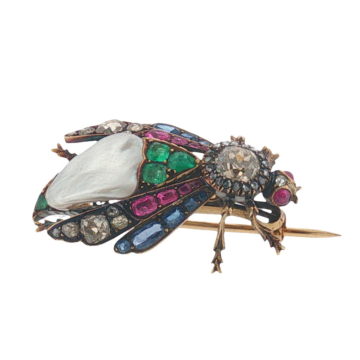 Victorian Natural Pearl and Gemset Bug Brooch