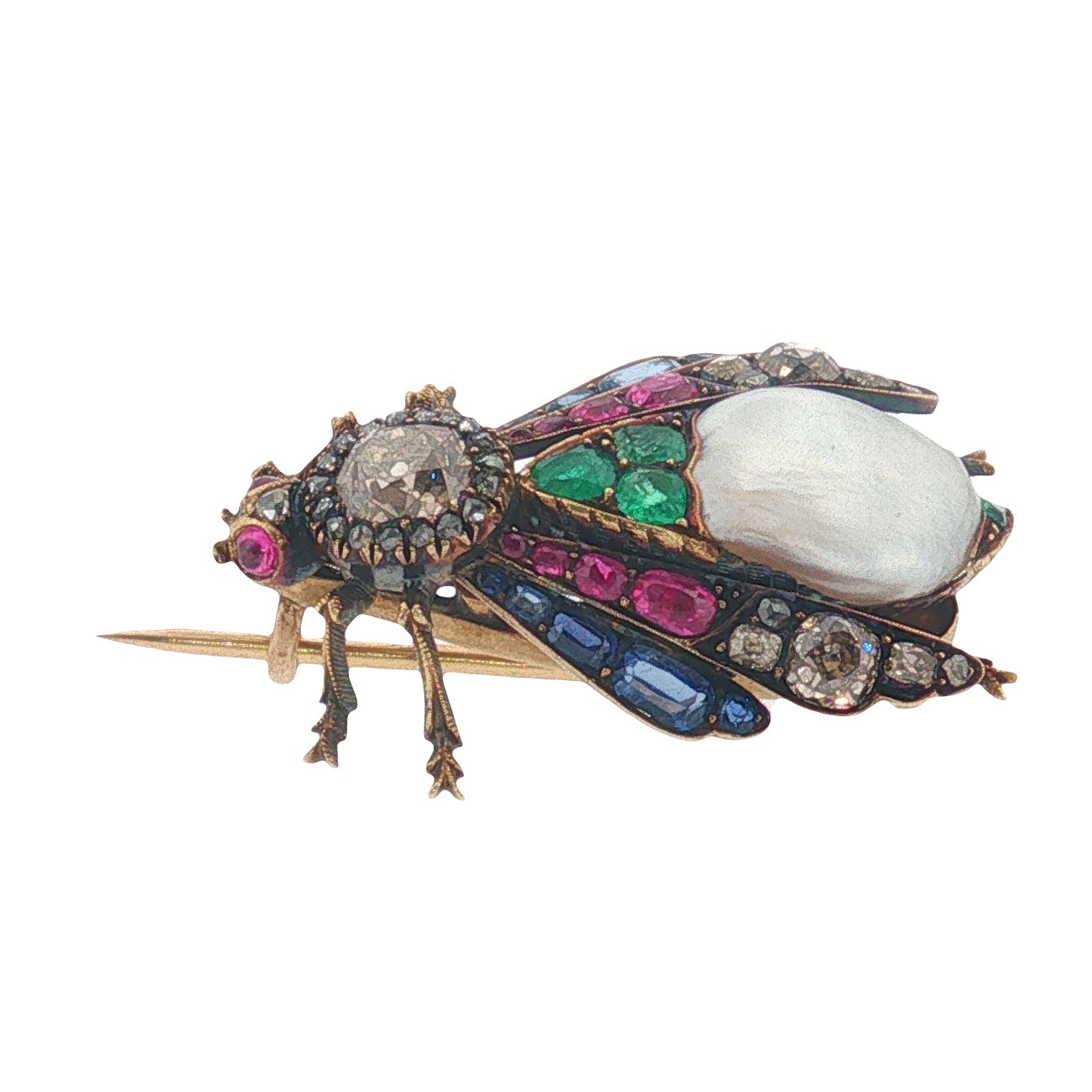 Victorian Natural Pearl and Gemset Bug Brooch