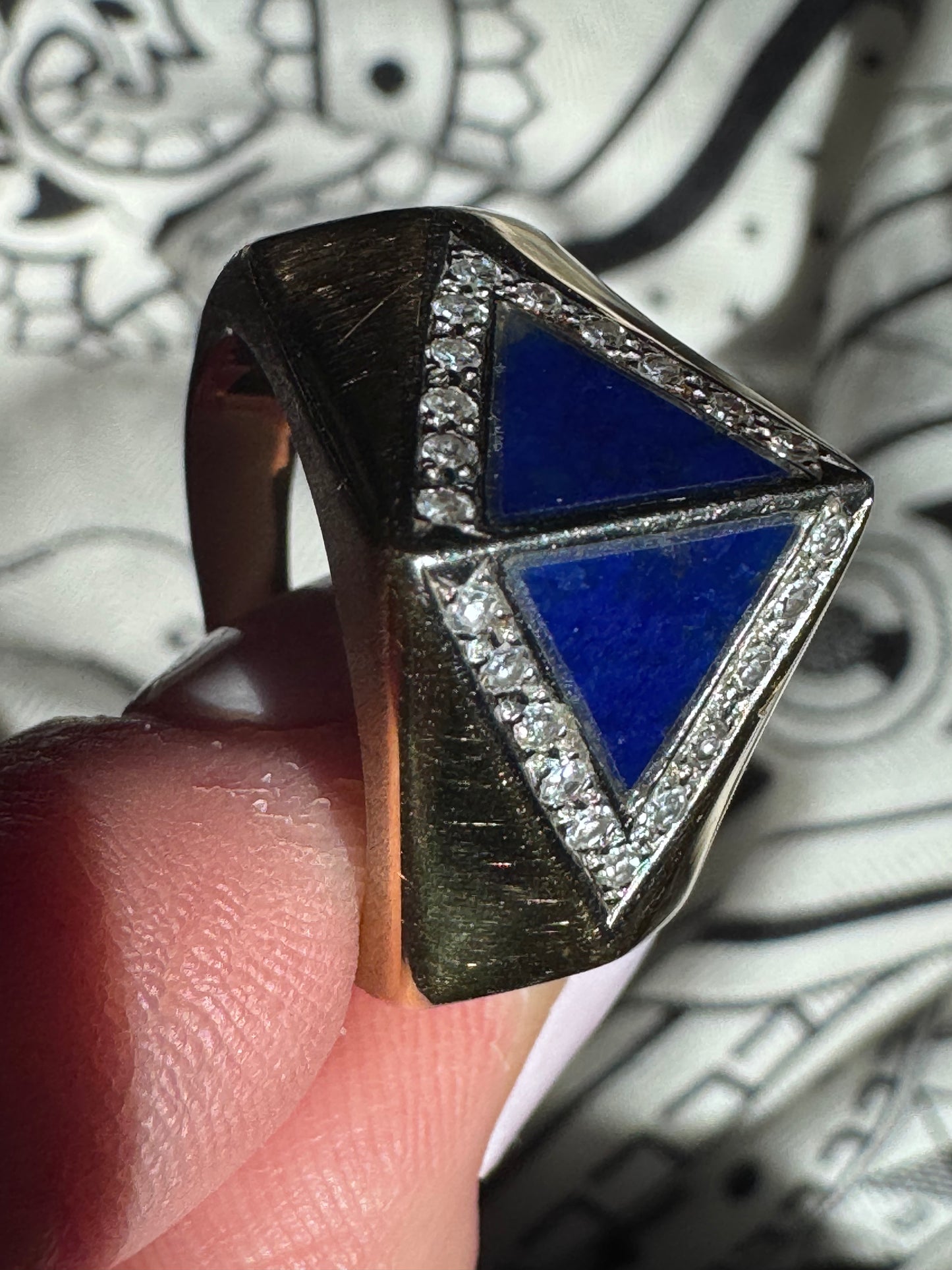 Vintage Lapis & Diamond Trillion Top Ring