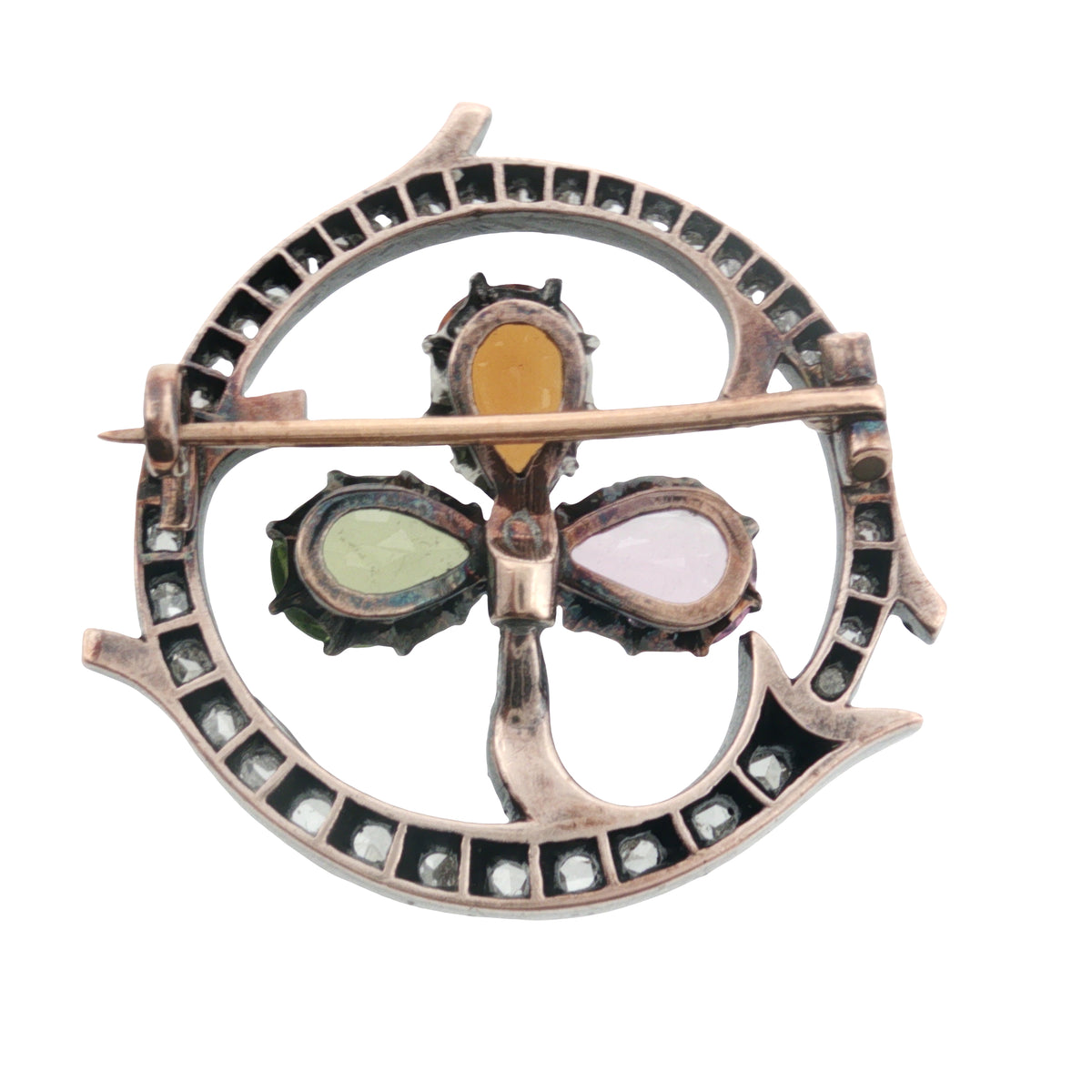 Antique Diamond and Gemstone Trefoil Brooch