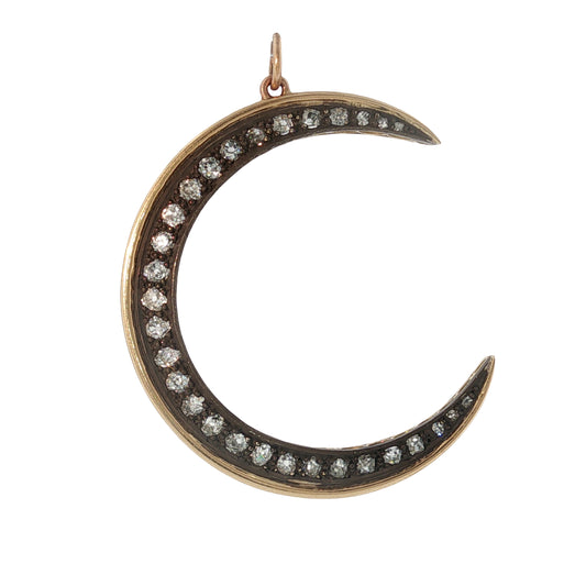 Antique Steel and Gold Diamond Crescent Pendant