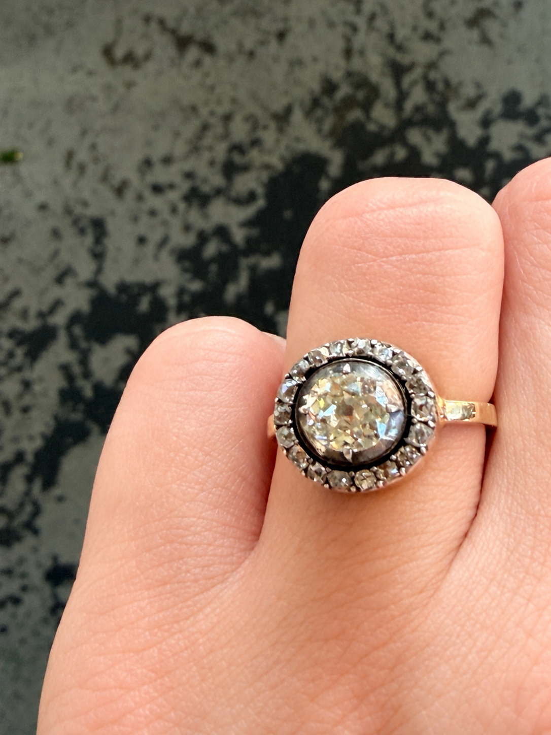 Antique Old Mine Cut Diamond Cluster Conversion Ring