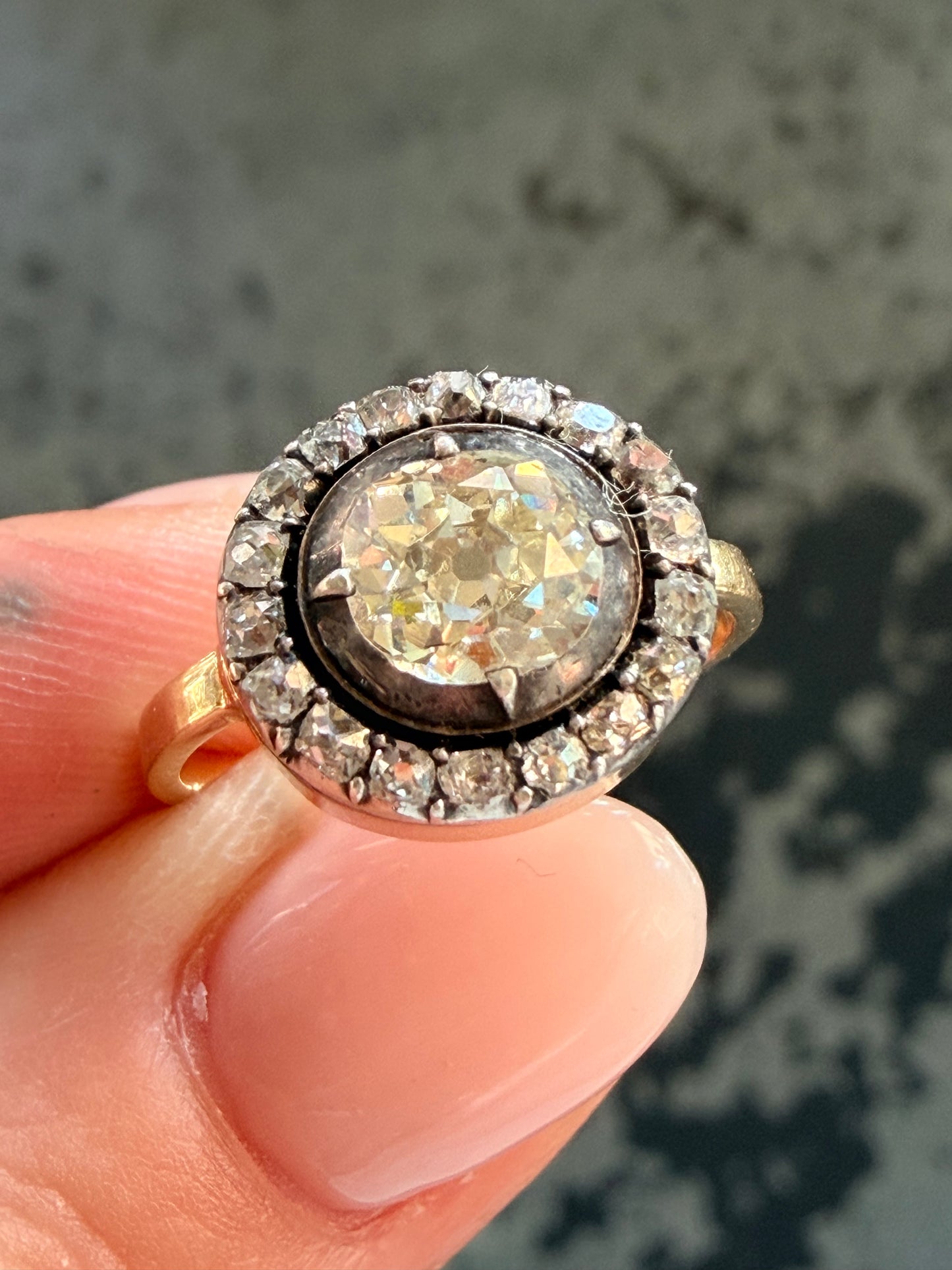 Antique Old Mine Cut Diamond Cluster Conversion Ring