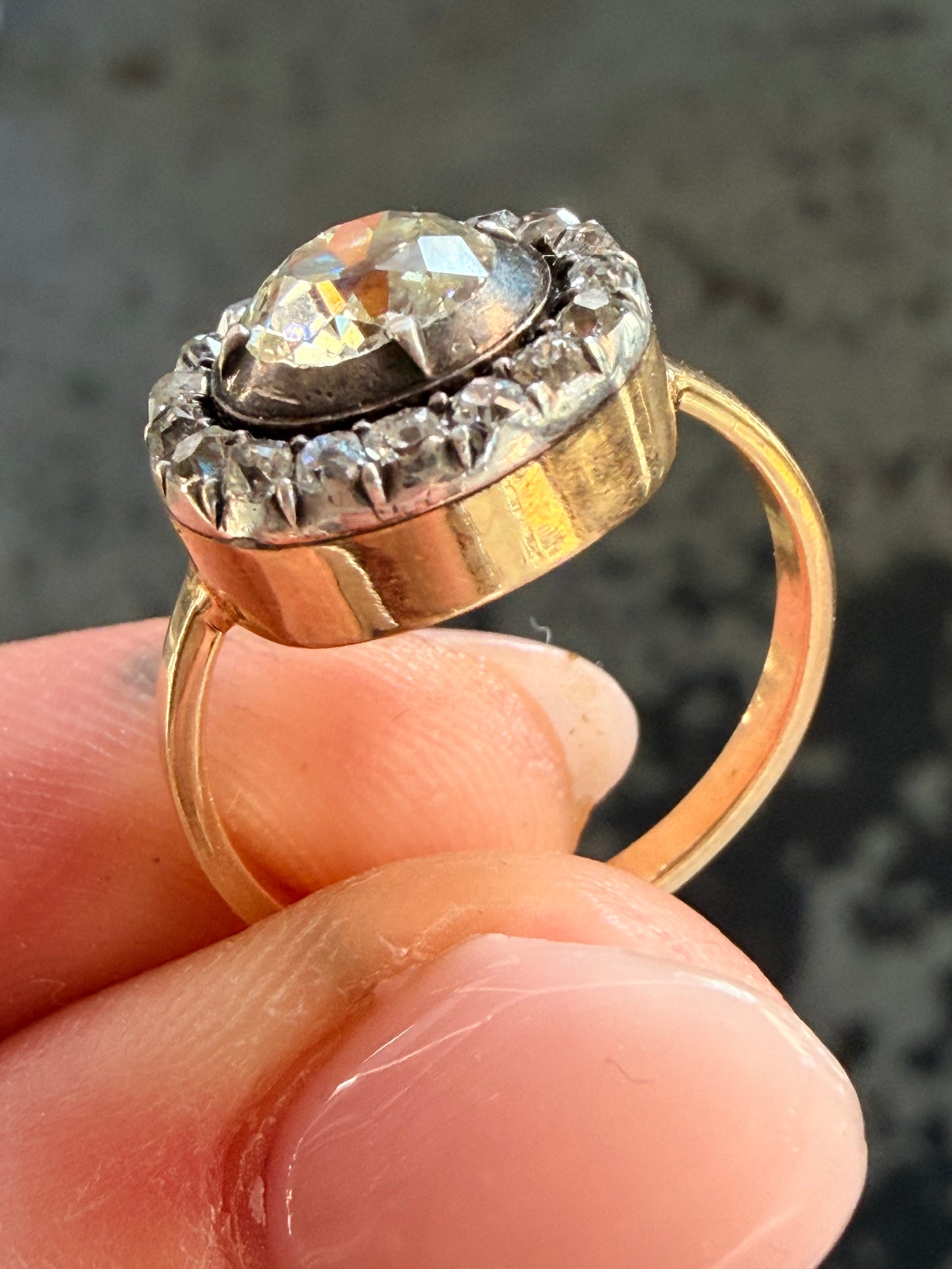 Antique Old Mine Cut Diamond Cluster Conversion Ring