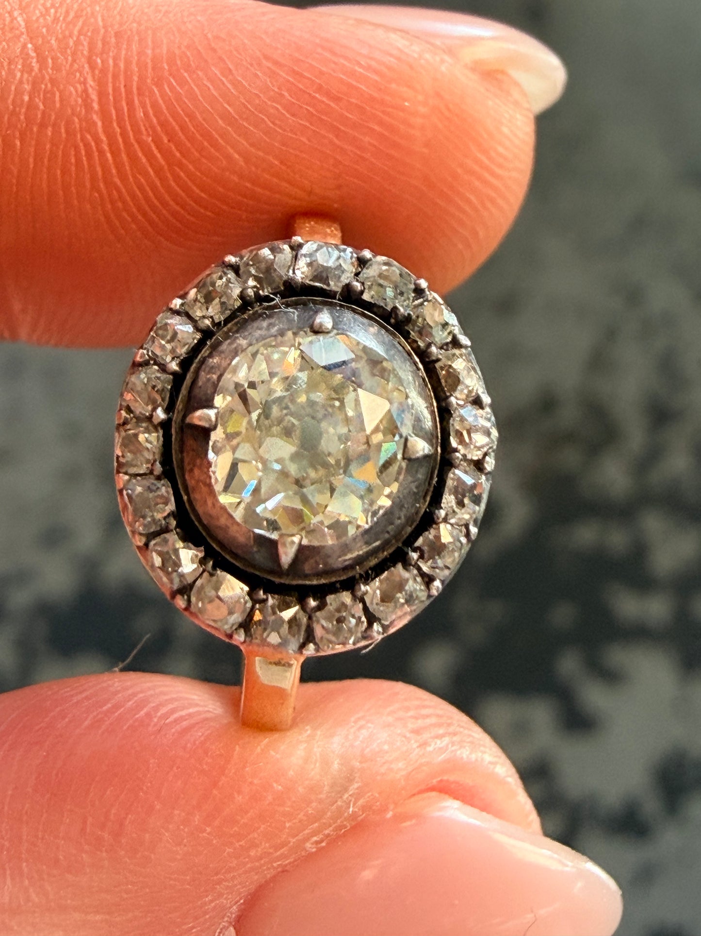 Antique Old Mine Cut Diamond Cluster Conversion Ring