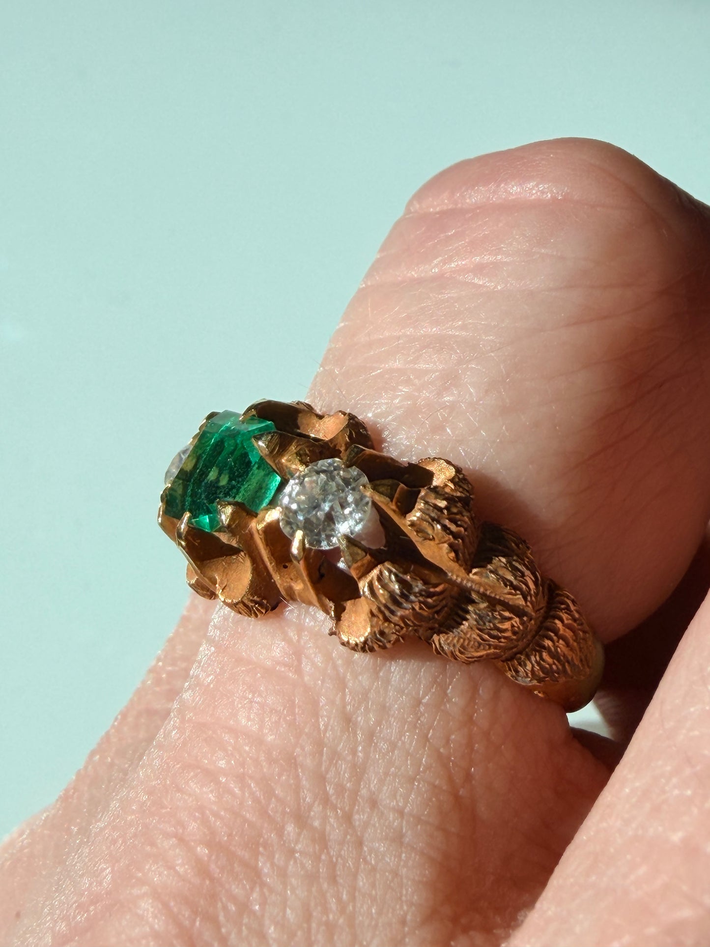 Vintage Emerald & Diamond Floral Ring