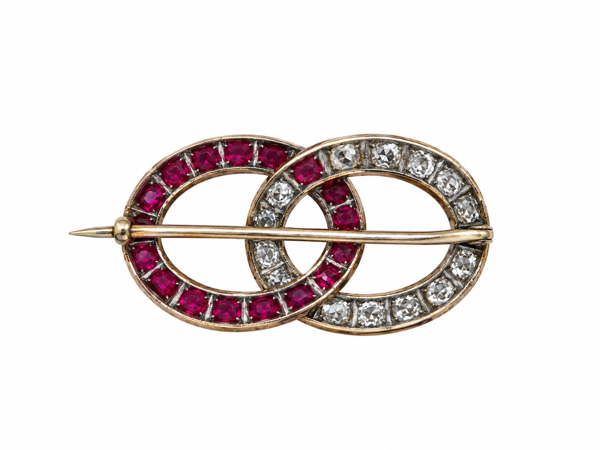 Victorian Ruby and Diamond Infinity Brooch