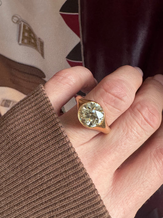 Old European Cut Diamond Flush Solitaire Ring