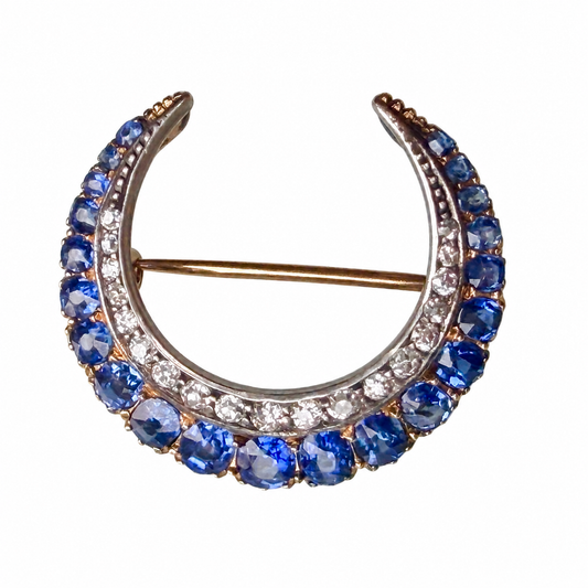 Antique Sapphire and Diamond Crescent Brooch
