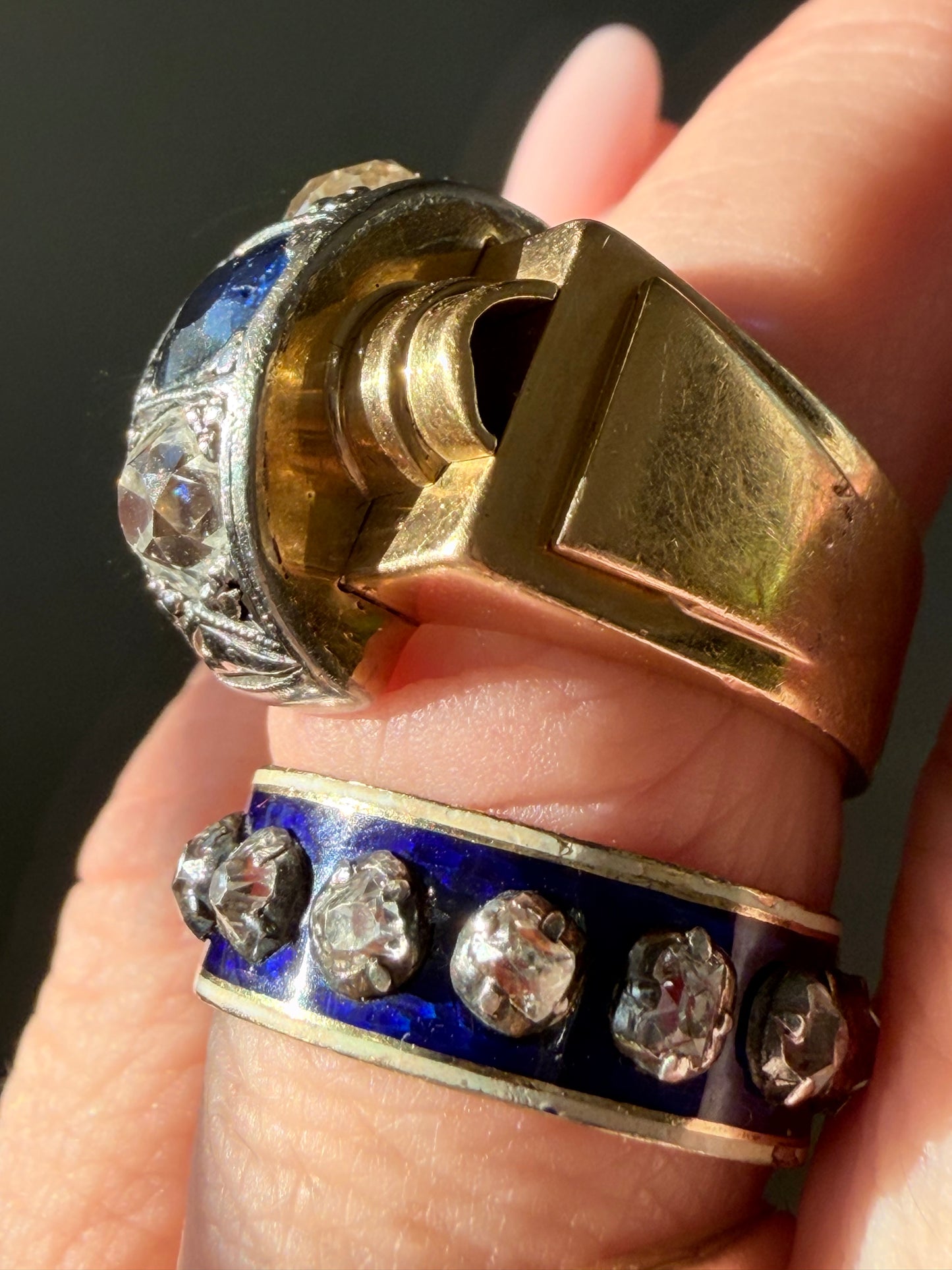 Antique Old Mine Cut and Peruzzi Cut Enamel Band