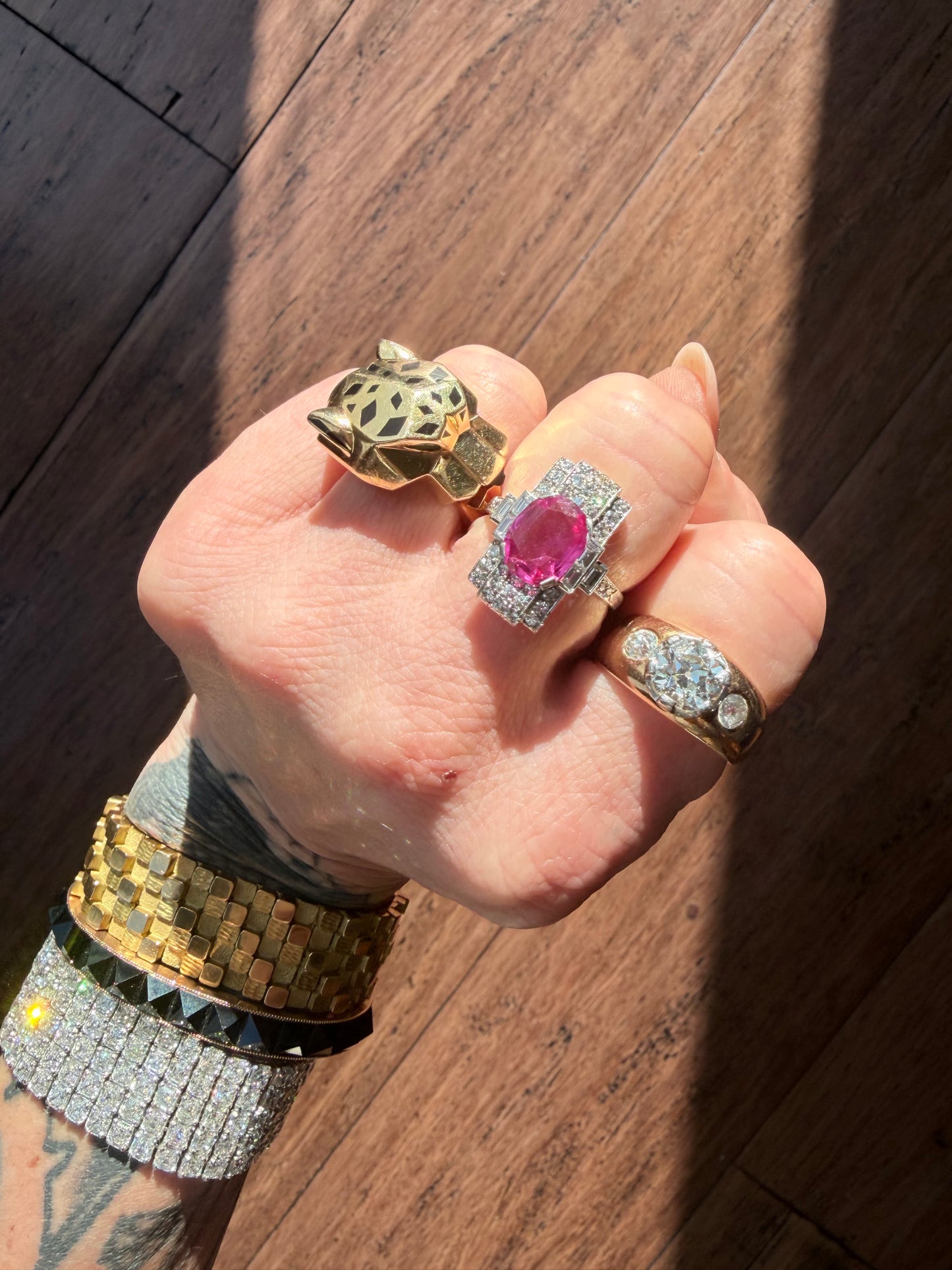 Art Deco Pink Sapphire and Diamond Ring