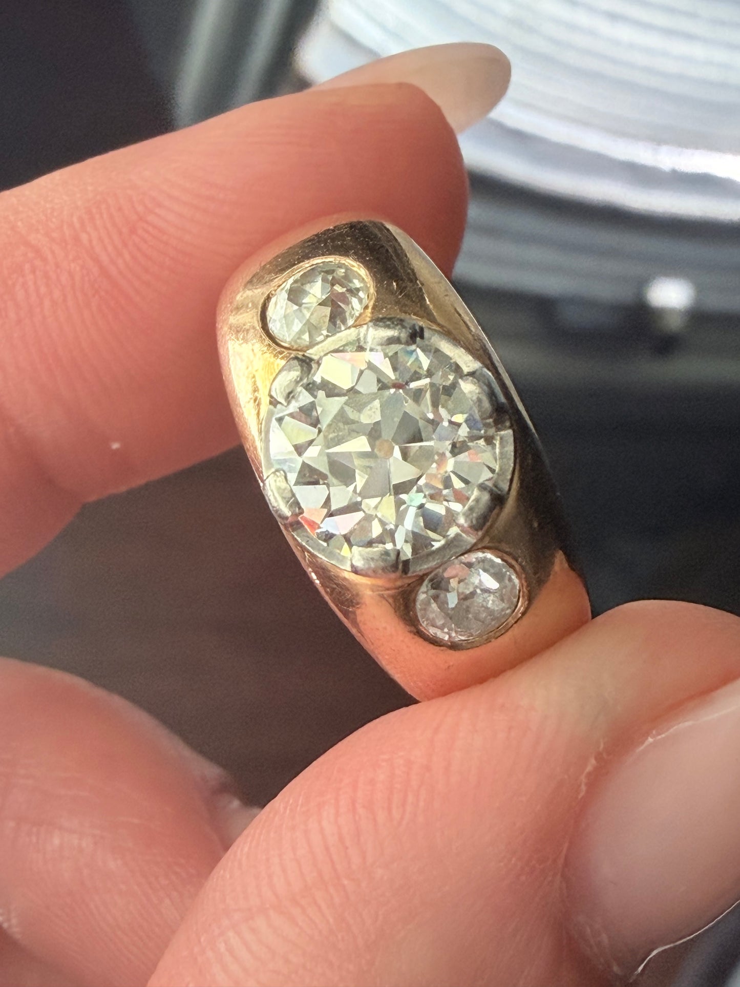 Old Cut Diamond Three Stone Set Ring