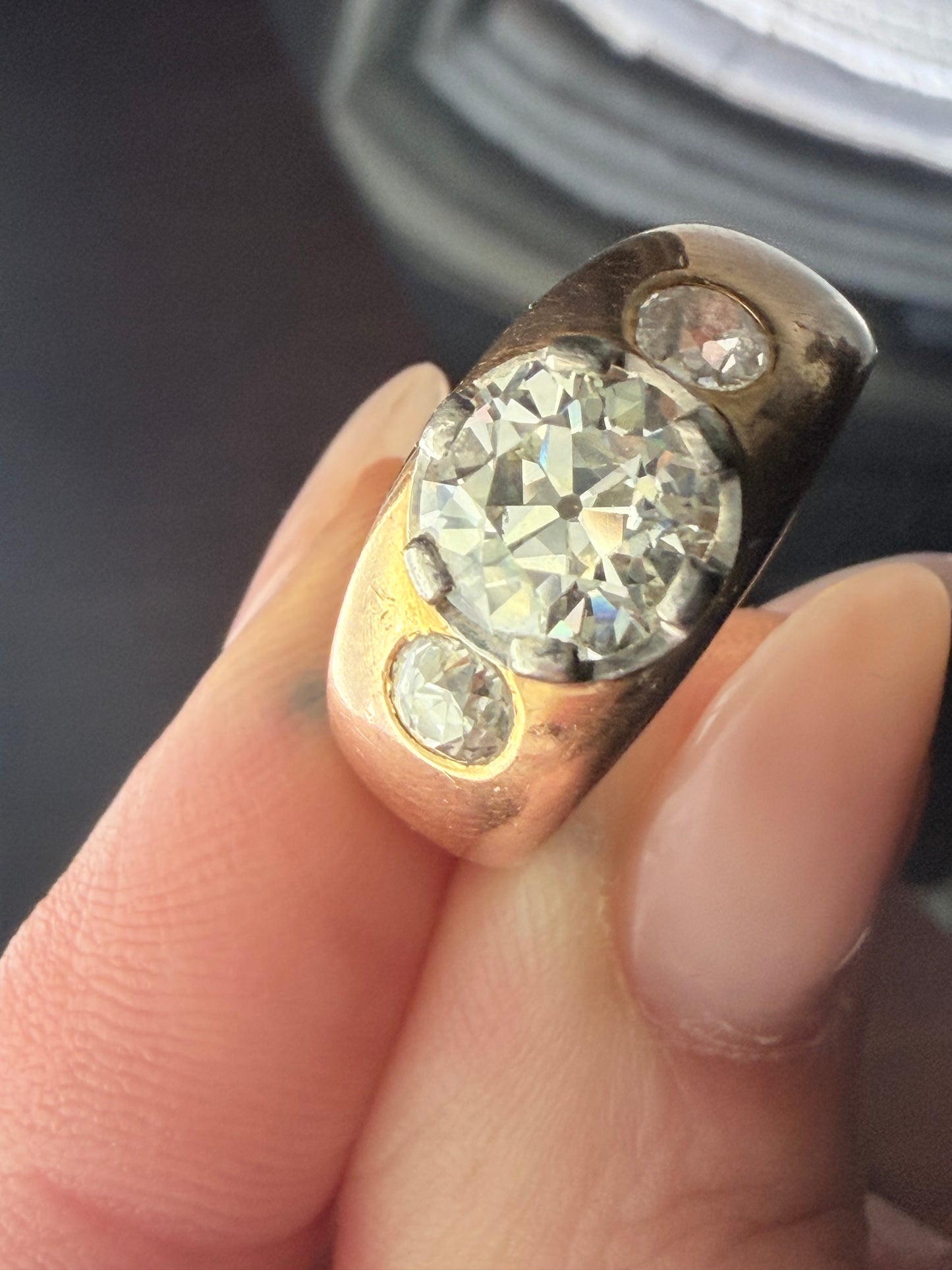 Old Cut Diamond Three Stone Set Ring