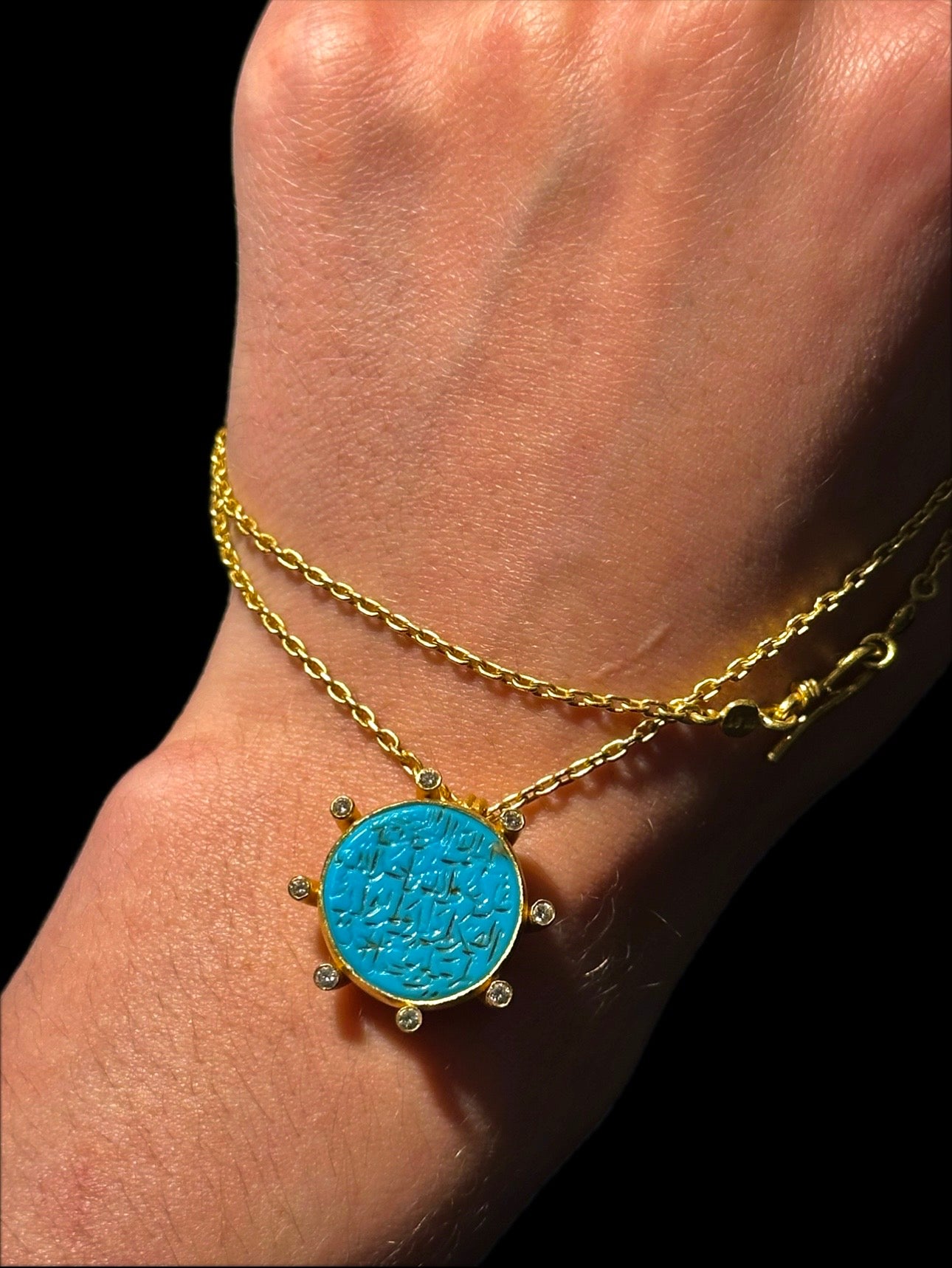 Hilat Turkish 24k Gold, Turquoise and Diamond Necklace