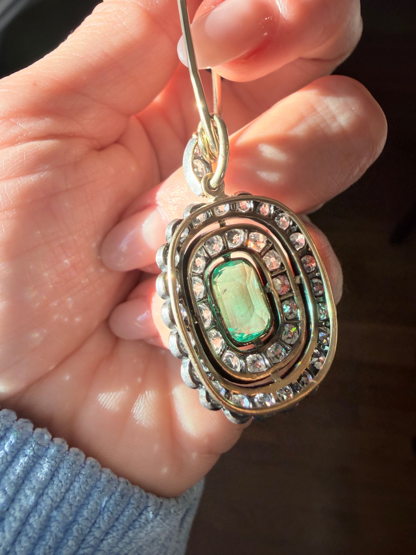 Victorian Emerald and Diamond Cluster Pendant