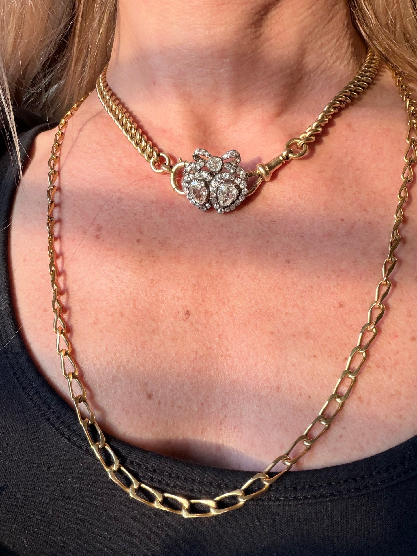 Victorian Double Heart Diamond Brooch