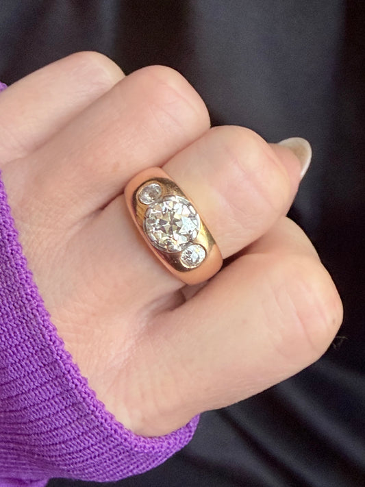 Old Cut Diamond Three Stone Set Ring