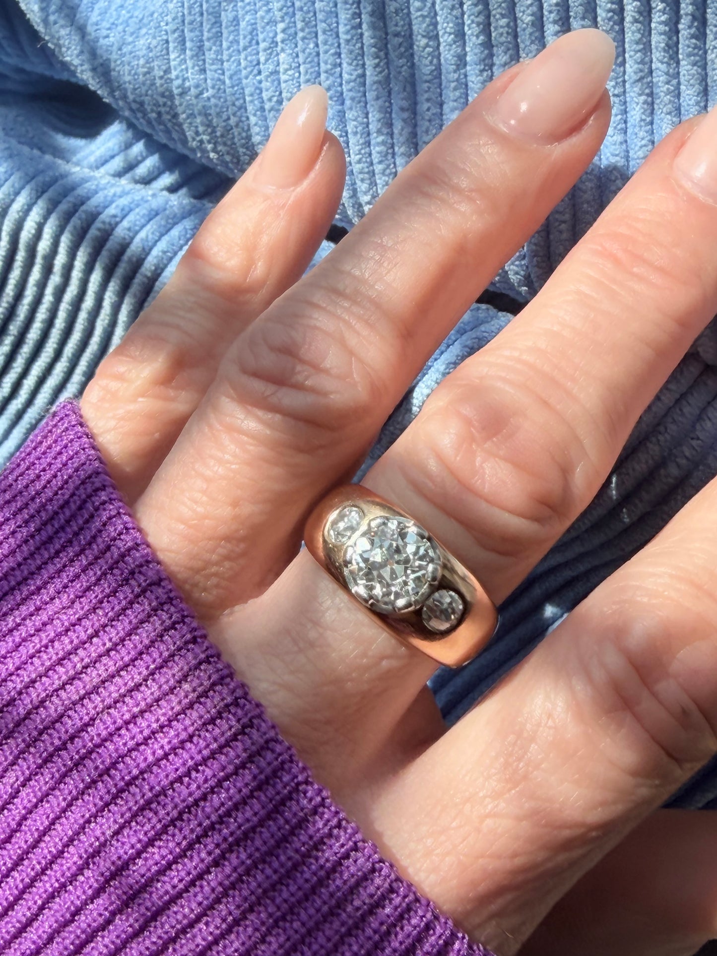 Old Cut Diamond Three Stone Set Ring