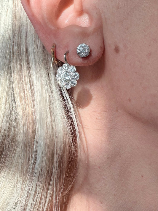 Art Deco Old Cut Diamond Cluster Earrings