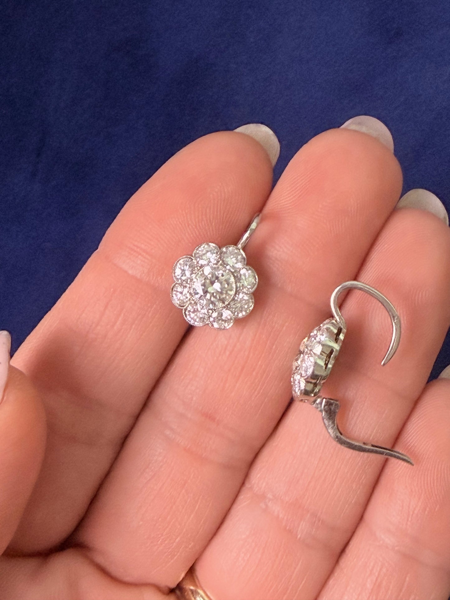 Art Deco Old Cut Diamond Cluster Earrings