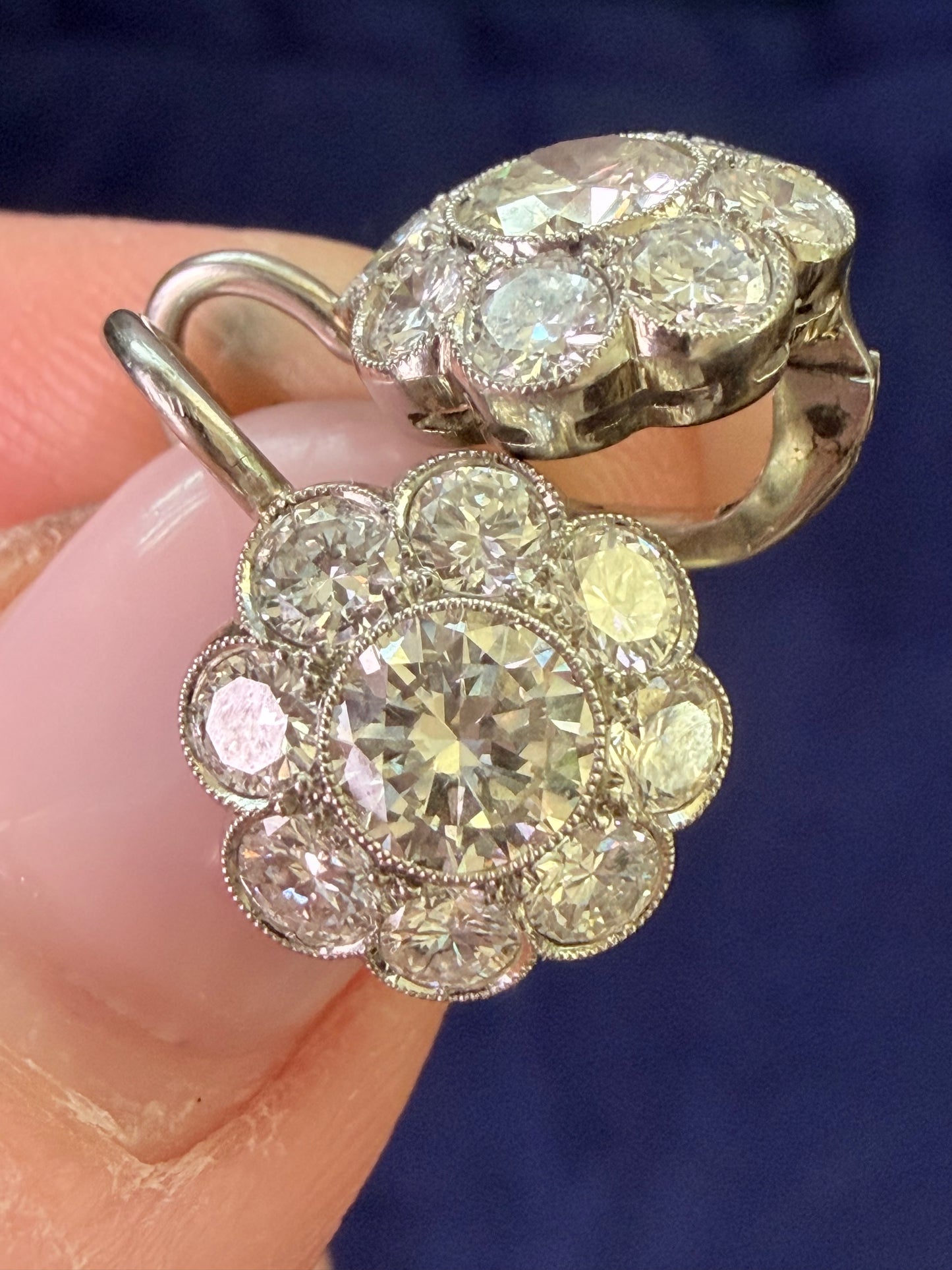 Art Deco Old Cut Diamond Cluster Earrings