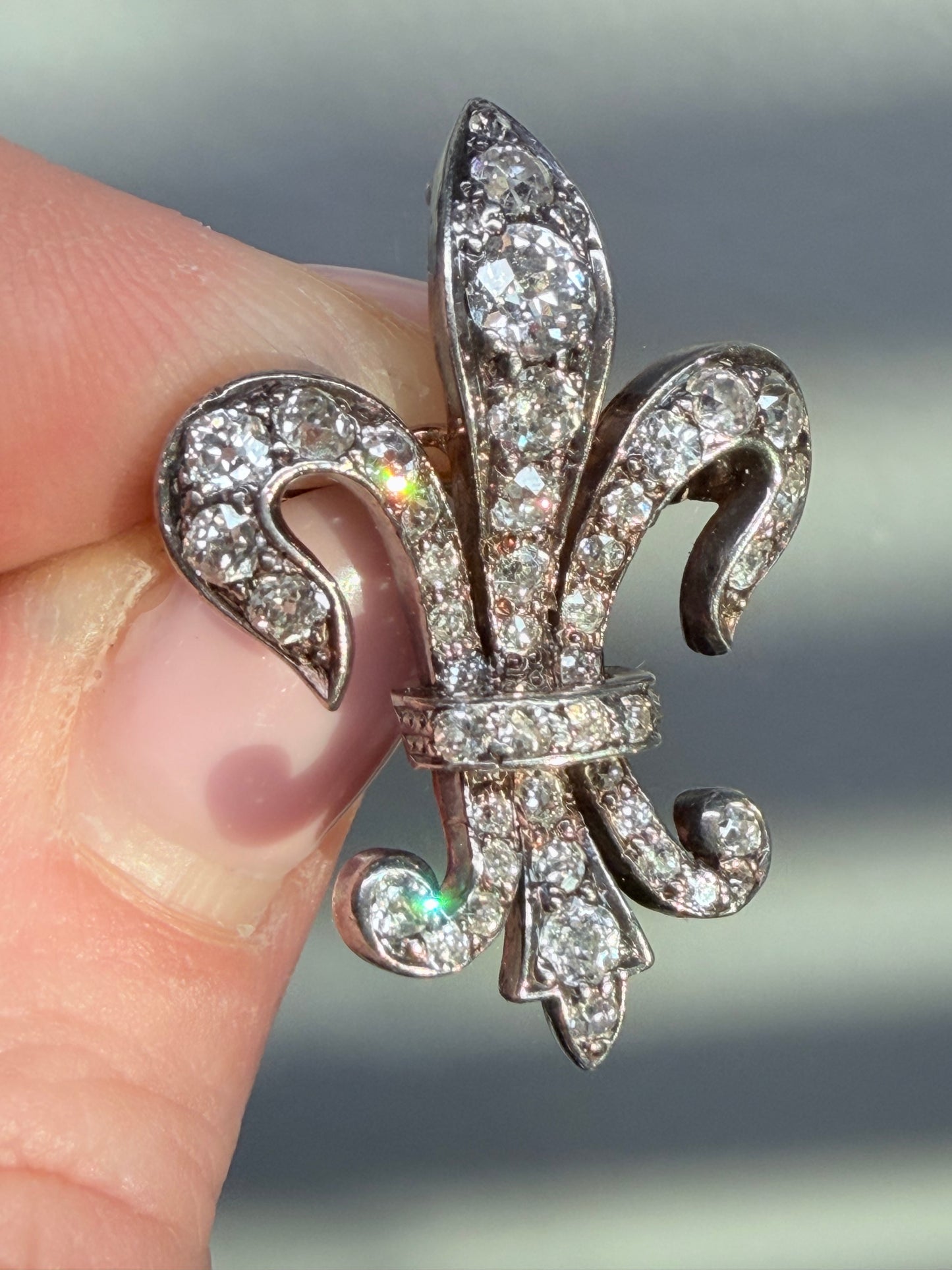 Victorian Fleur de Lis Diamond Brooch Pendant