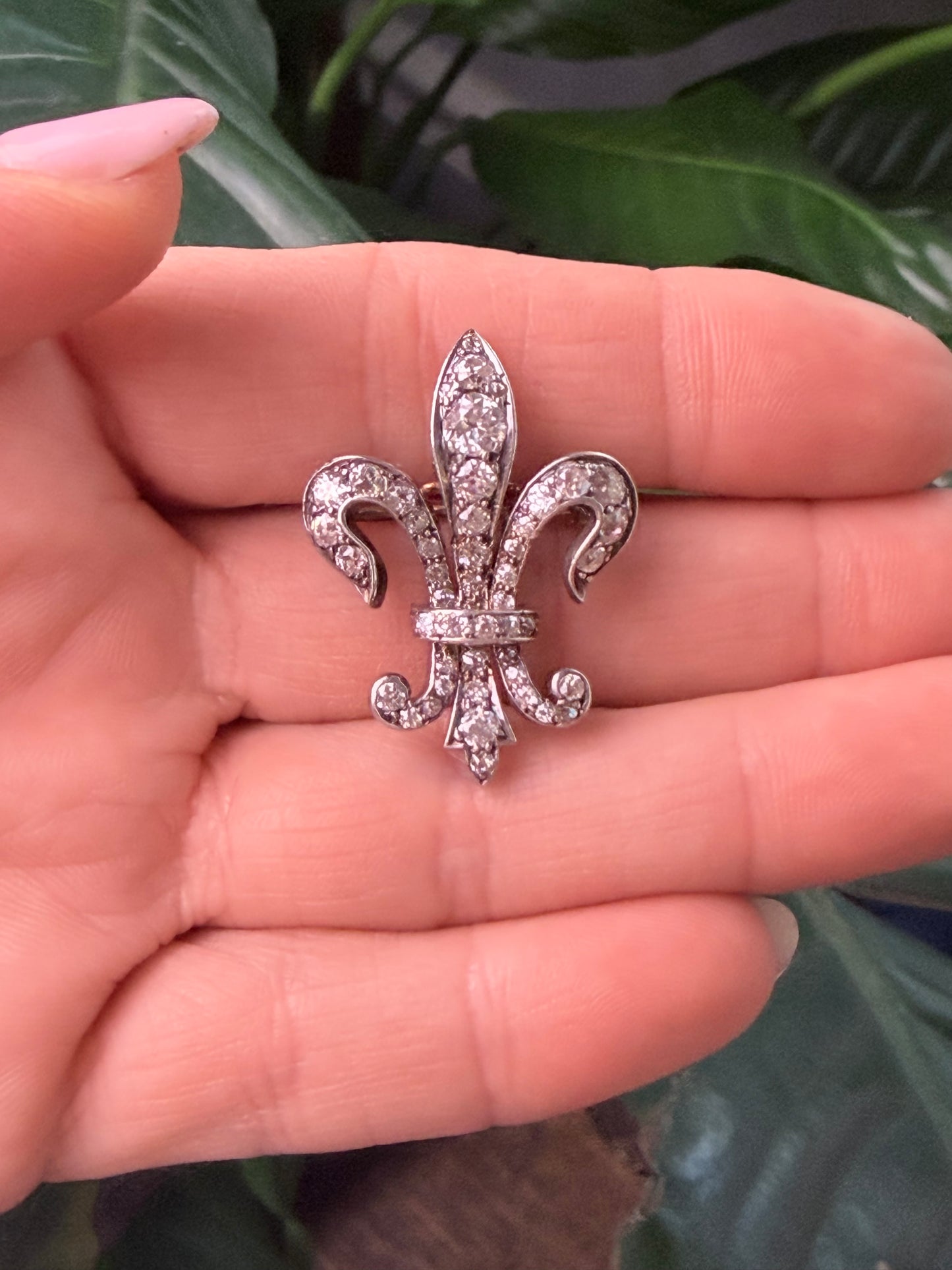 Victorian Fleur de Lis Diamond Brooch Pendant