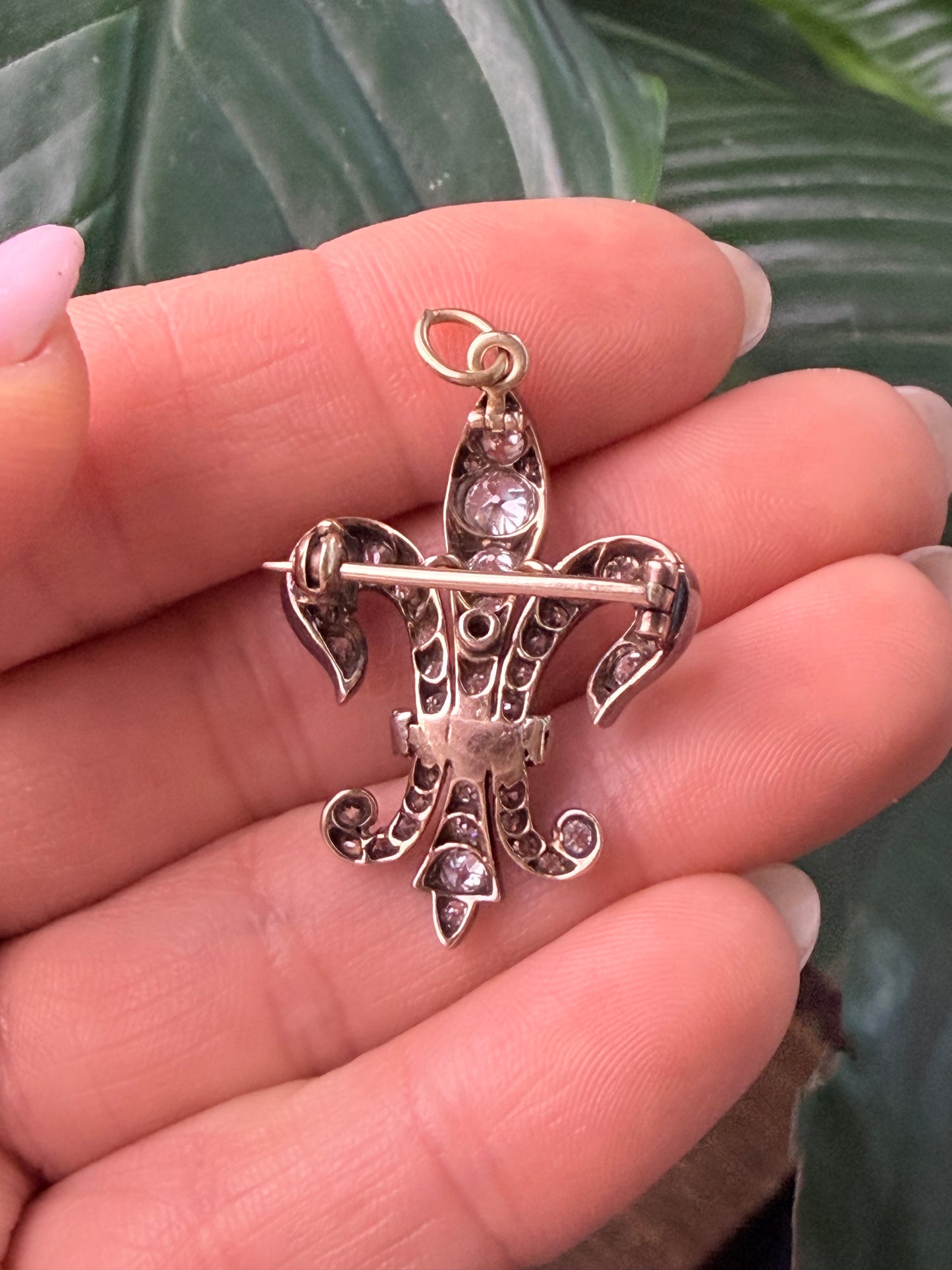 Victorian Fleur de Lis Diamond Brooch Pendant