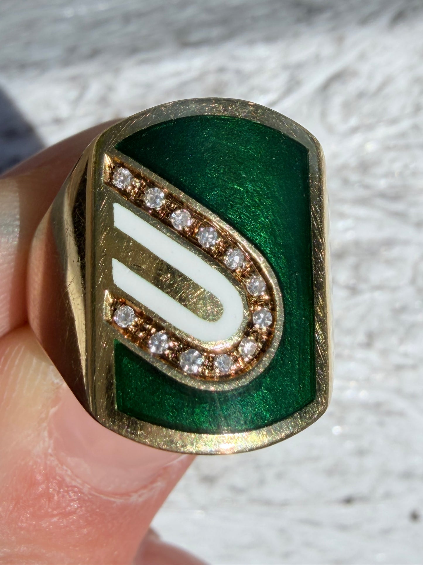 1970s Cartier Green Enamel
Modernist Signet Ring