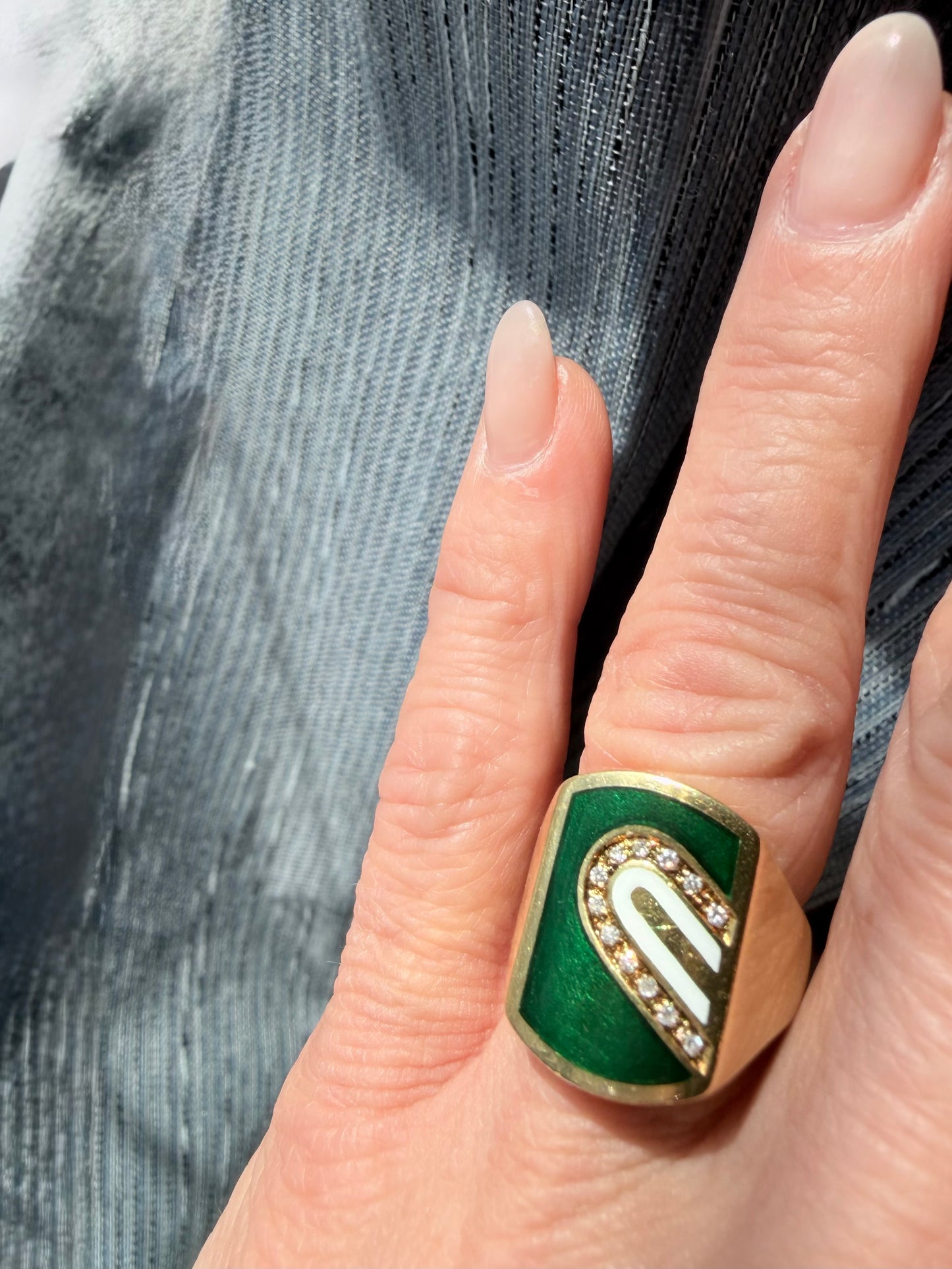 1970s Cartier Green Enamel
Modernist Signet Ring