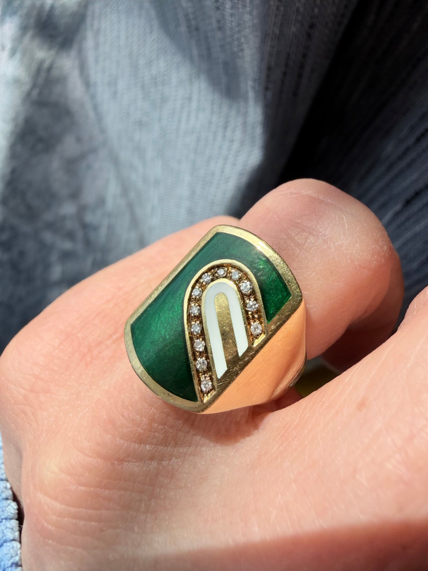 1970s Cartier Green Enamel
Modernist Signet Ring