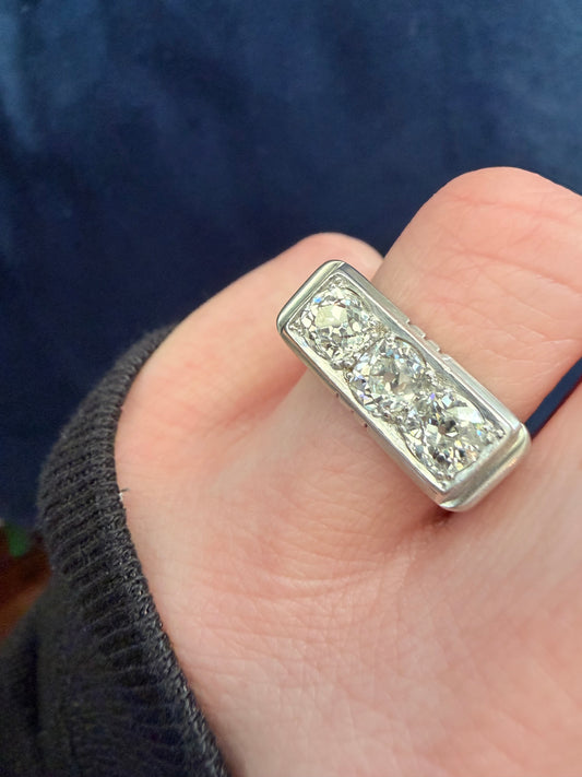 Three Stone Old Mine Cut Diamond Ring
