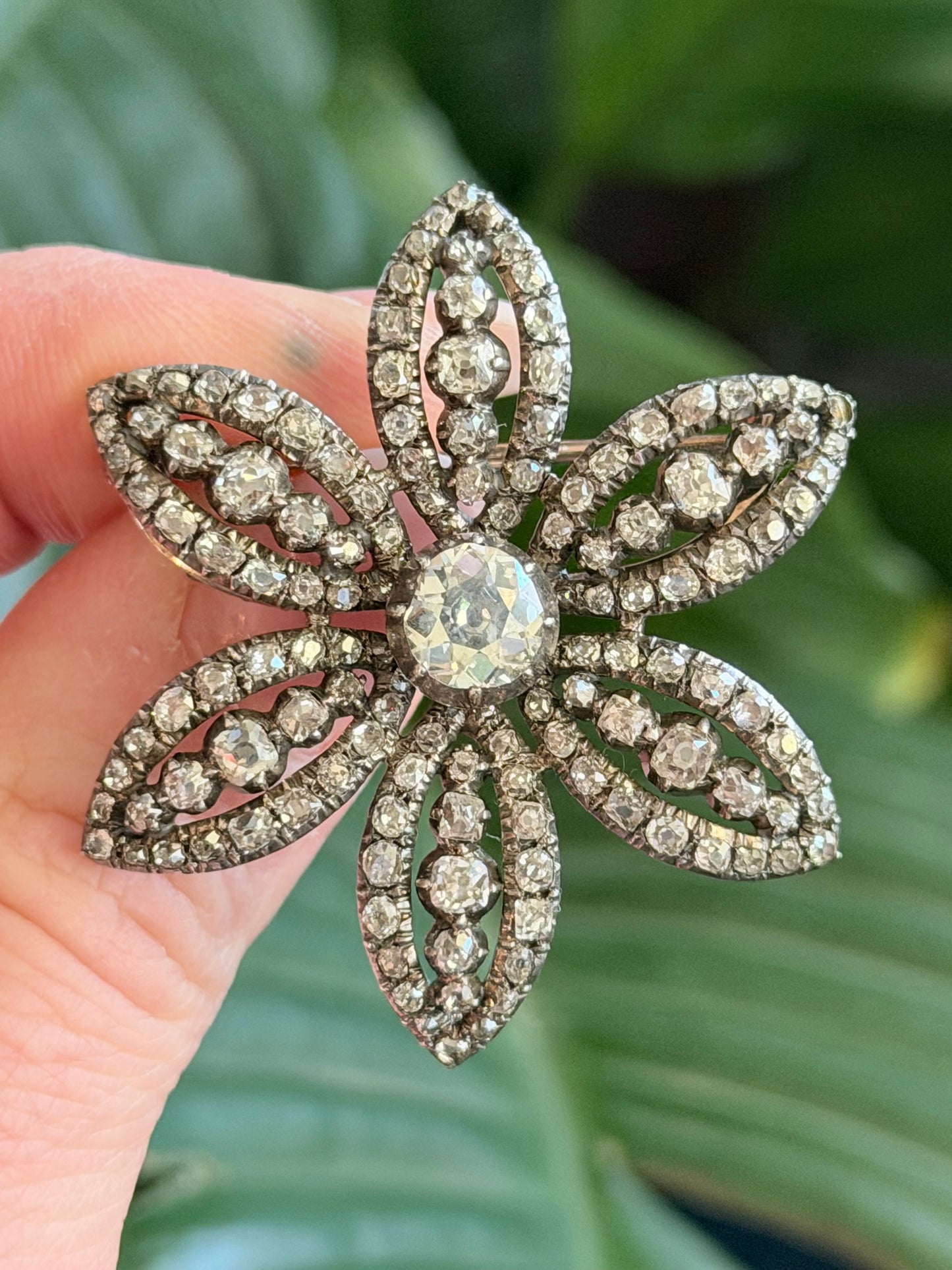 Georgian Diamond Cluster Flower Brooch