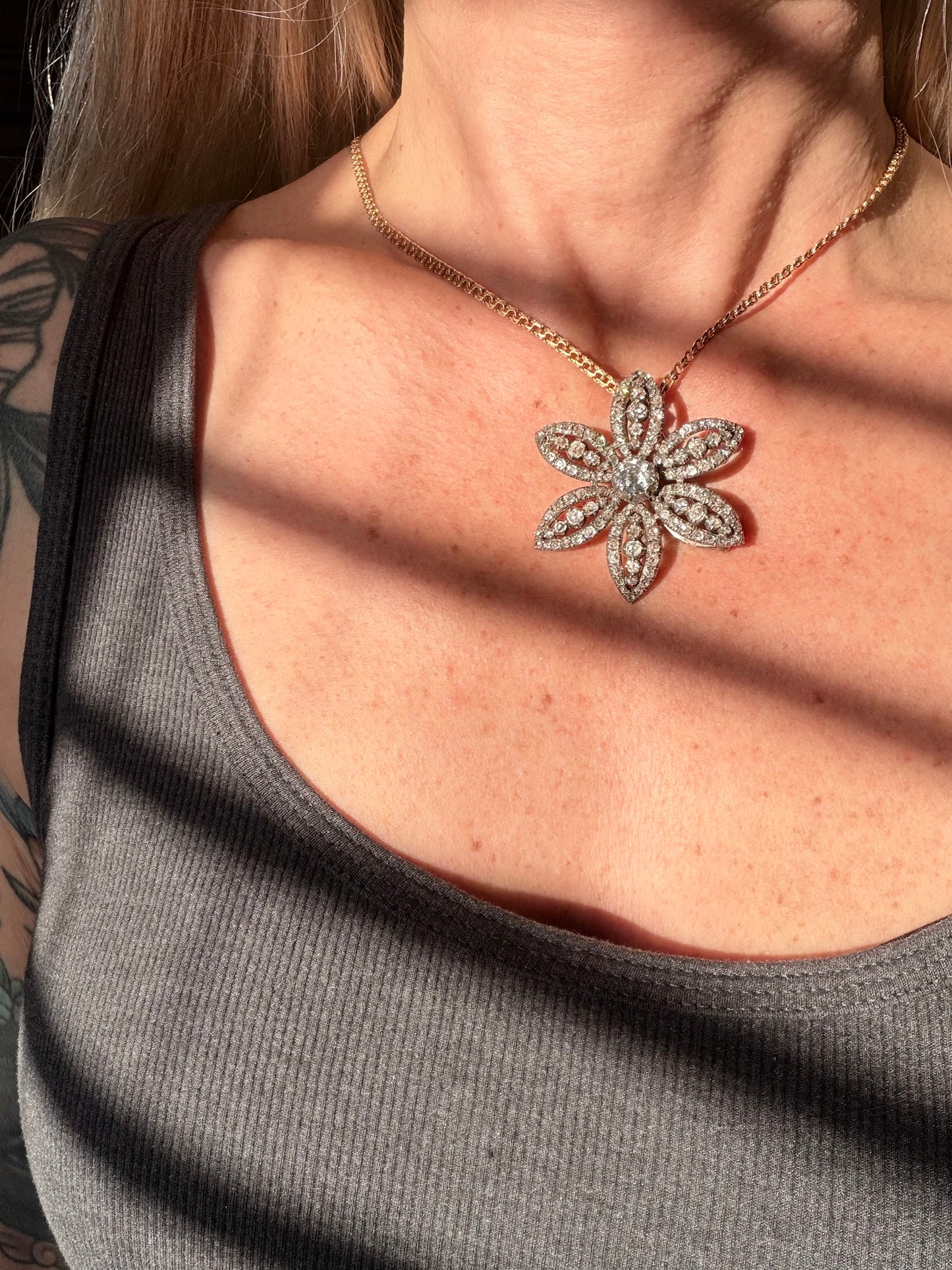 Georgian Diamond Cluster Flower Brooch